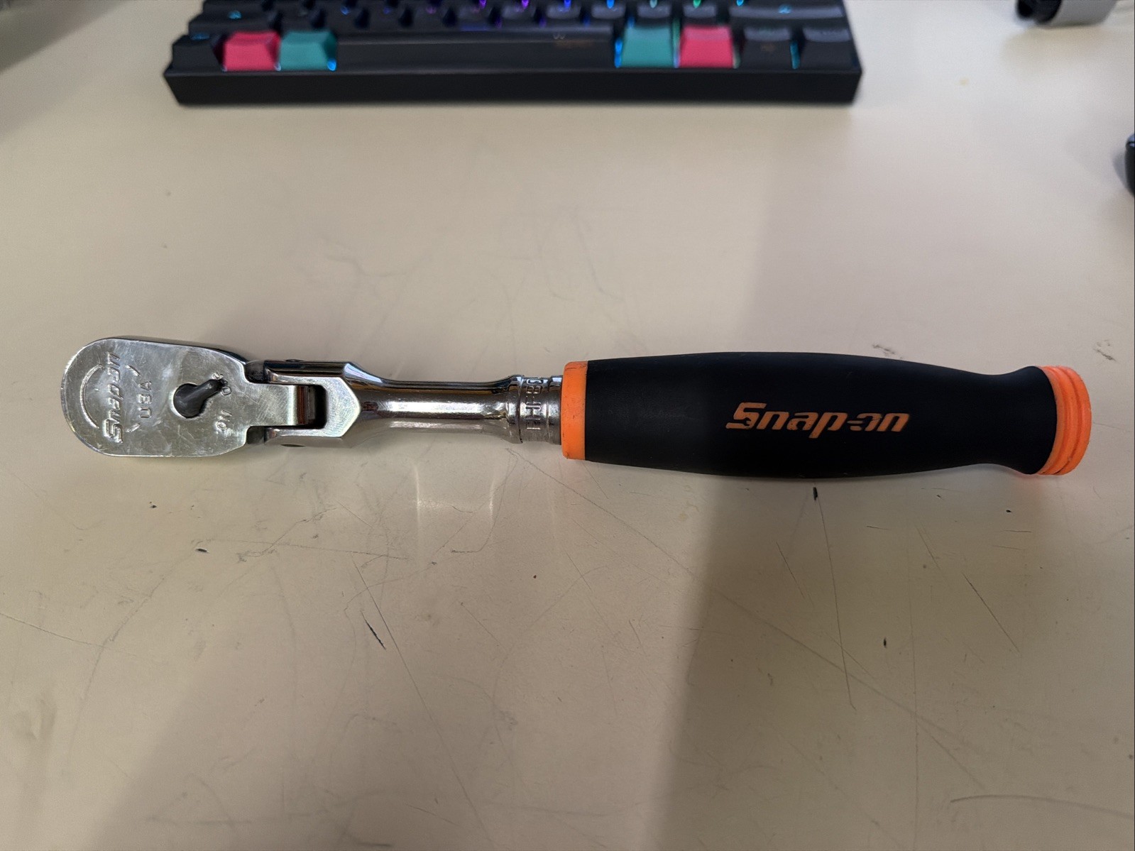 Snap On Tools FHF80A 3/8″ Orange Soft Grip Flex Head Ratchet