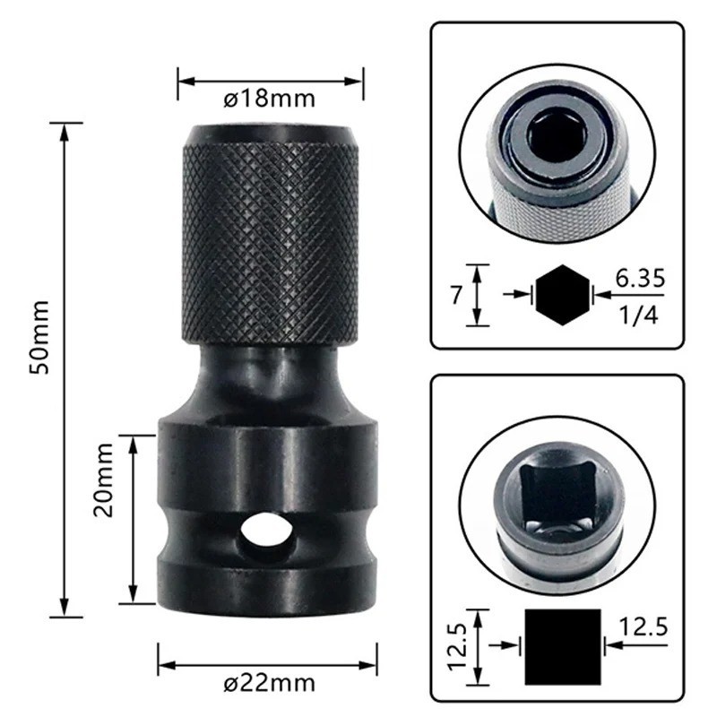 1/2 inch Square To 1/4 inch Hex Ratchet Socket Wrench Socket Adapter For Impact
