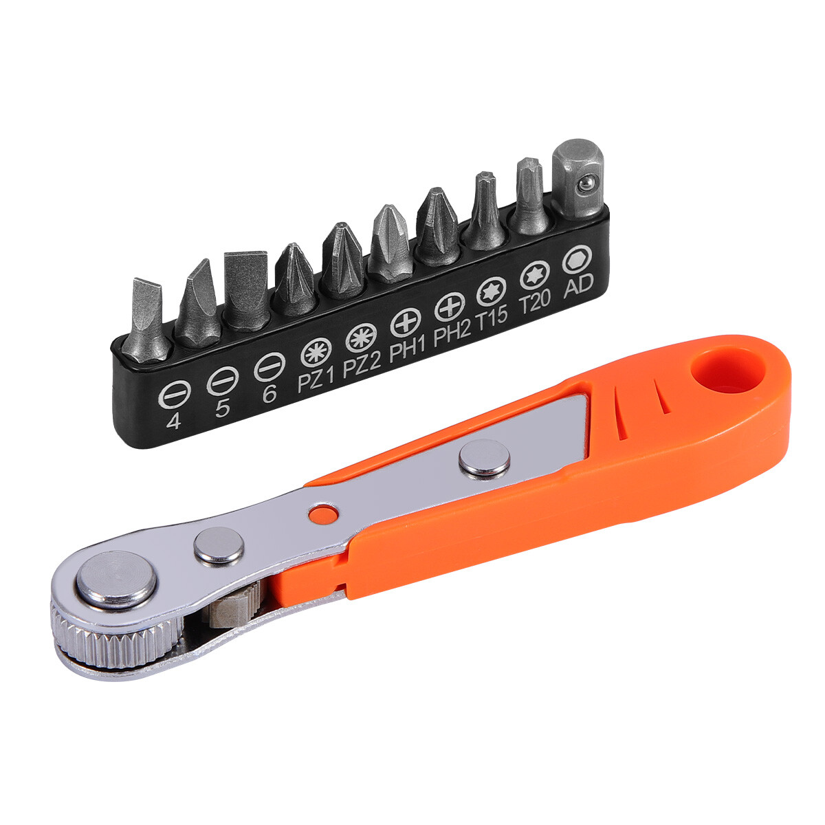 Ratcheting Right Angle Screwdriver Hex Drive 90 Degree Offset + 10pcs Bits Set