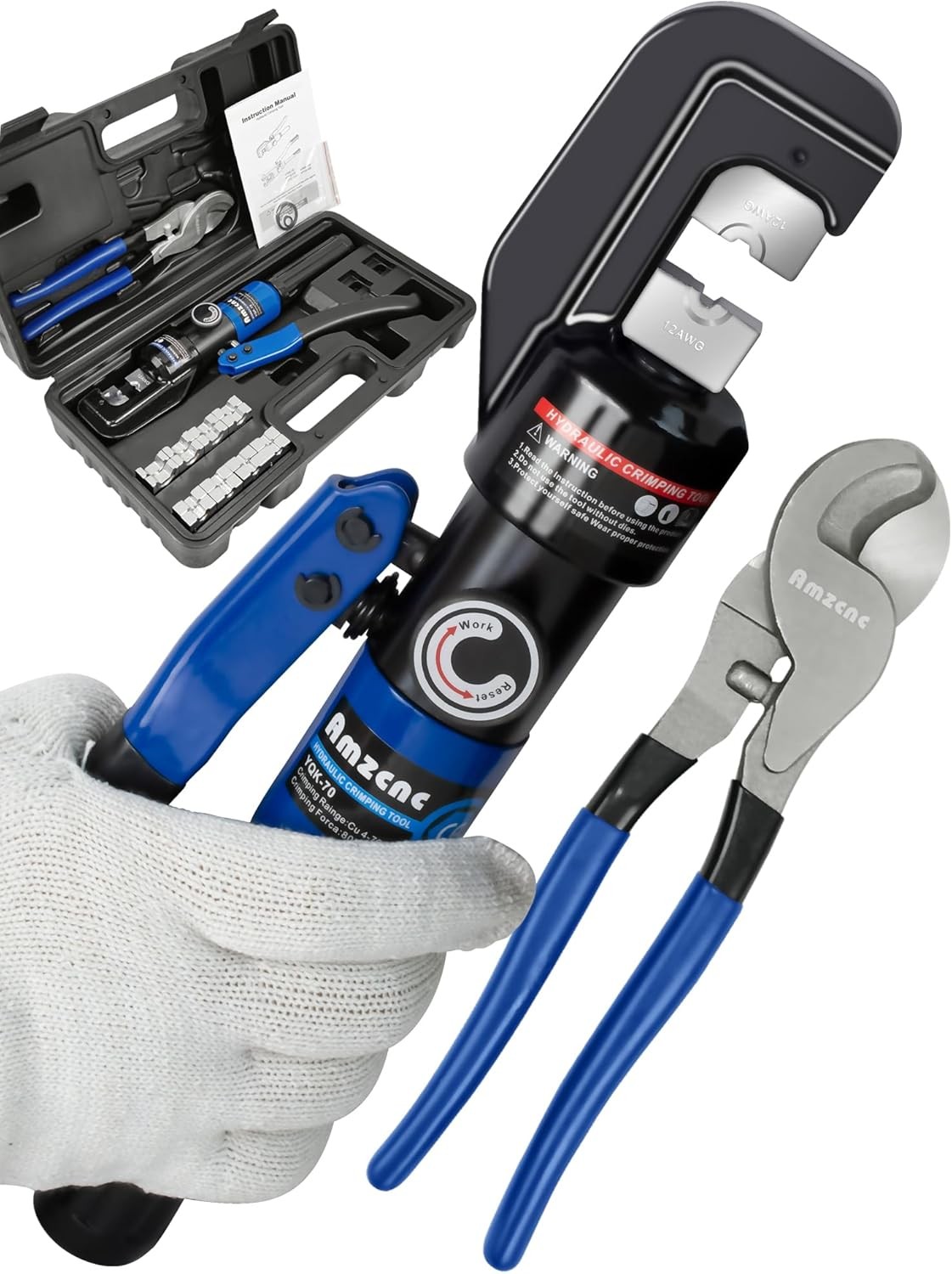 AMZCNC Hydraulic Crimping Tool and Cable Cutter Lug Blue
