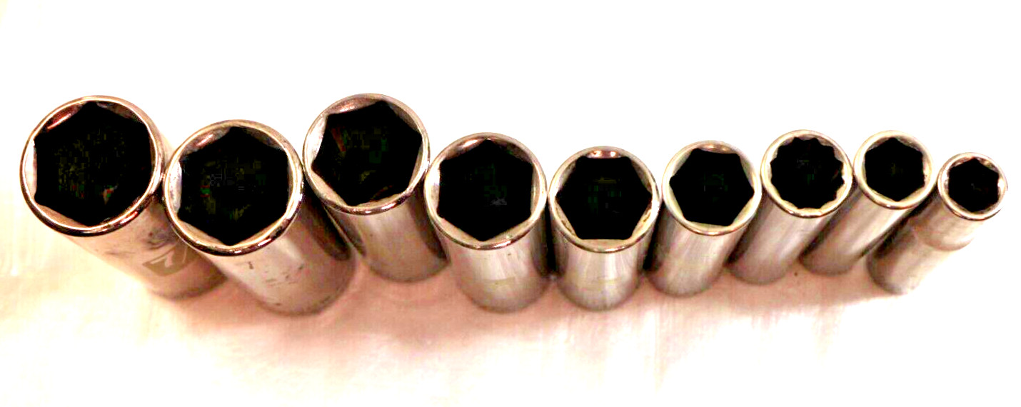 Craftsman 9 Piece 6 &12 Point Deep Sockets 3/8″ Drive 3/8″-7/8″ 45835-42544
