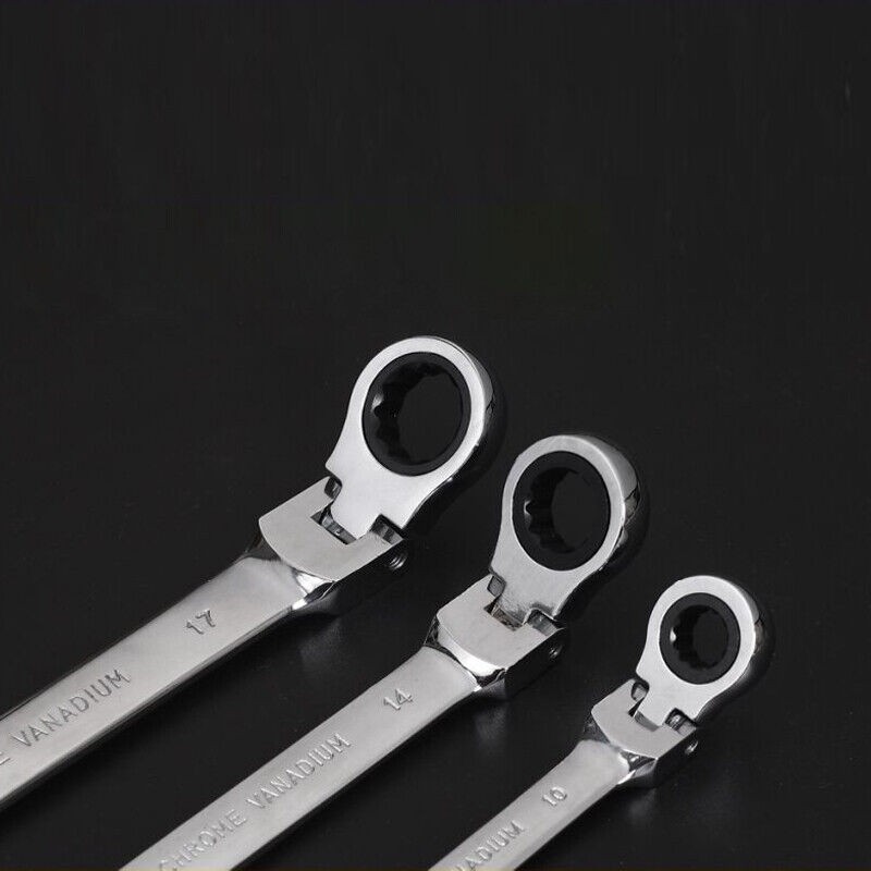 7pc 8-19 mm Ratcheting Wrench Combination Spanner Tool Set Metric Flexible Head