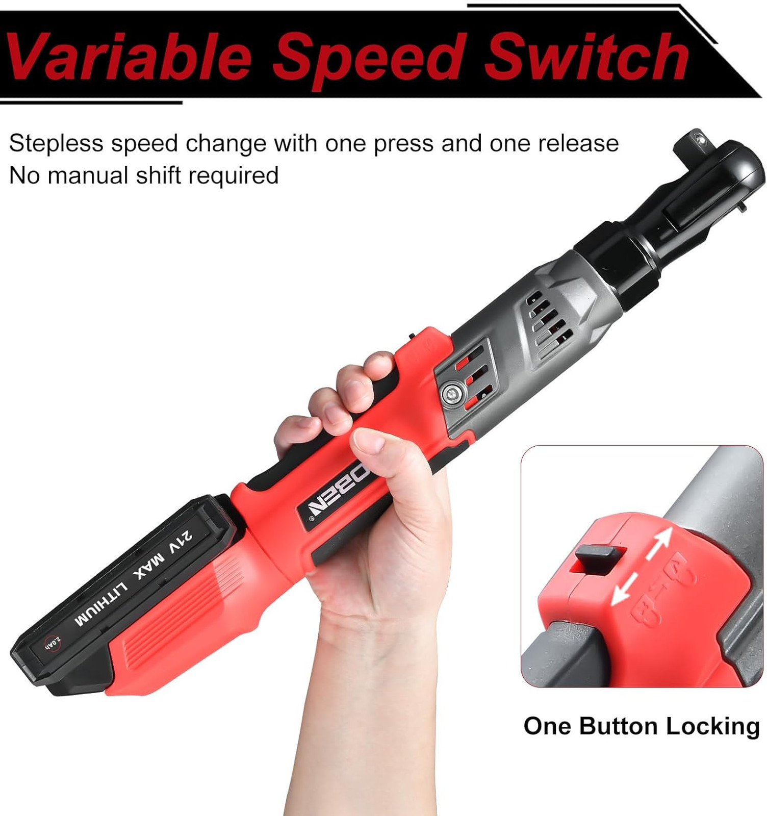 21V 3/8″ Cordless Ratchet Wrench Kit-74 Ft-lbs Brushless Electric Power Ratchet