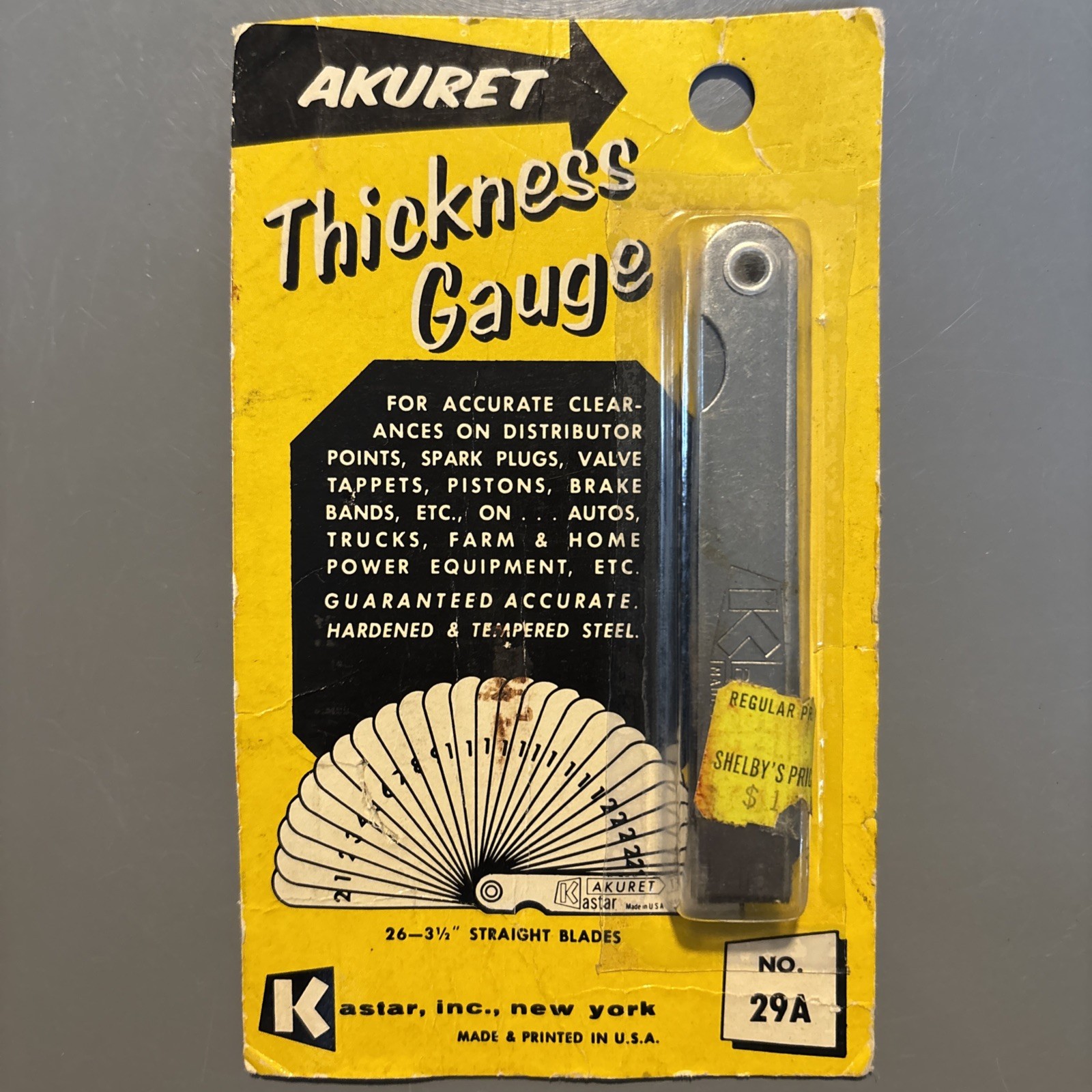 Vintage Kastar Akuret Thickness Feeler Gauge 29A 25-Blade Inches MM Made In USA