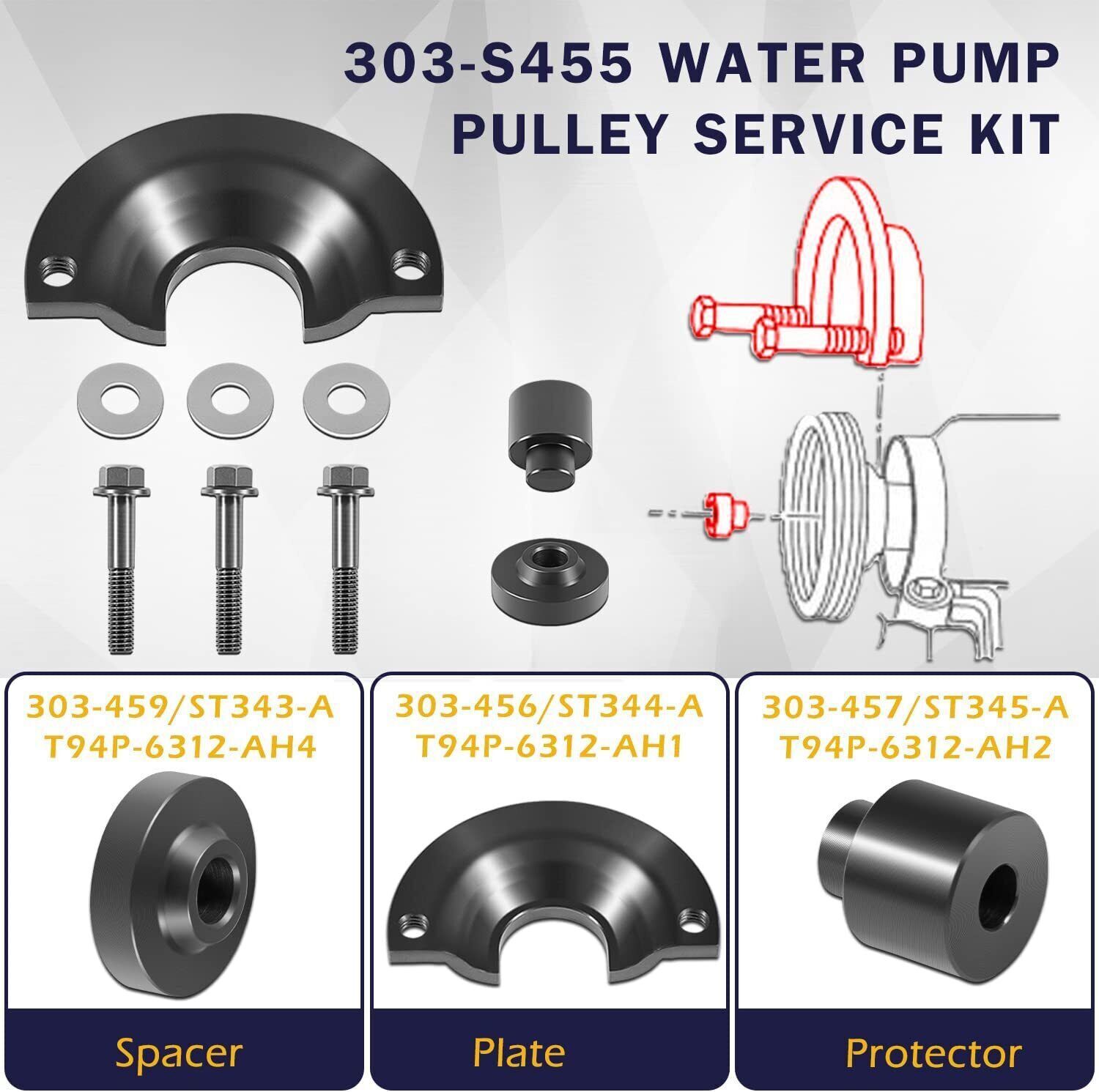303-S455 Water Pump Pulley Service Kit Removal Tool Set for Ford Mercury 3.0L 4V