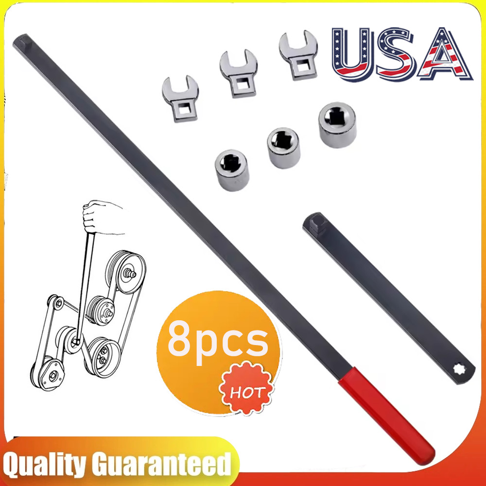 [8Pcs] 3/8″ 1/2″Pulley Wrench Installation Removal Serpentine Belt Tool Set
