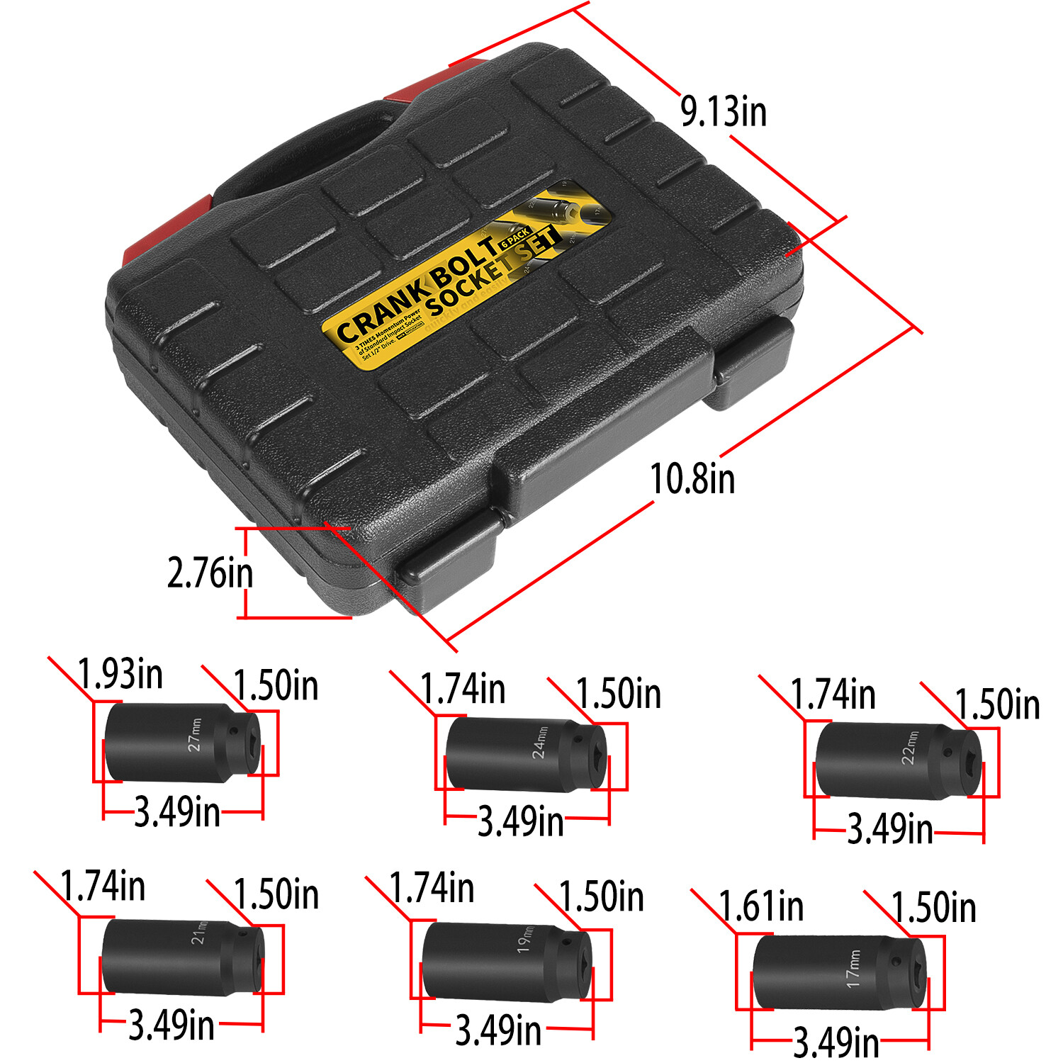 6 Pack Crank Bolt Socket Set Harmonic Balancer Impact Socket 17/19/21/22/24/27m