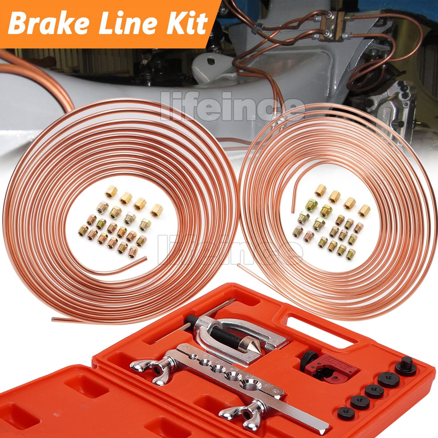 25ft 3/16 + 1/4 Copper Coated Brake Line & Double & Single Flaring Tool New