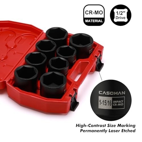 1/2″ Drive Shallow Spindle Axle Nut Impact Socket Set, 8 Piece, 1-9/16″ to 2″, S