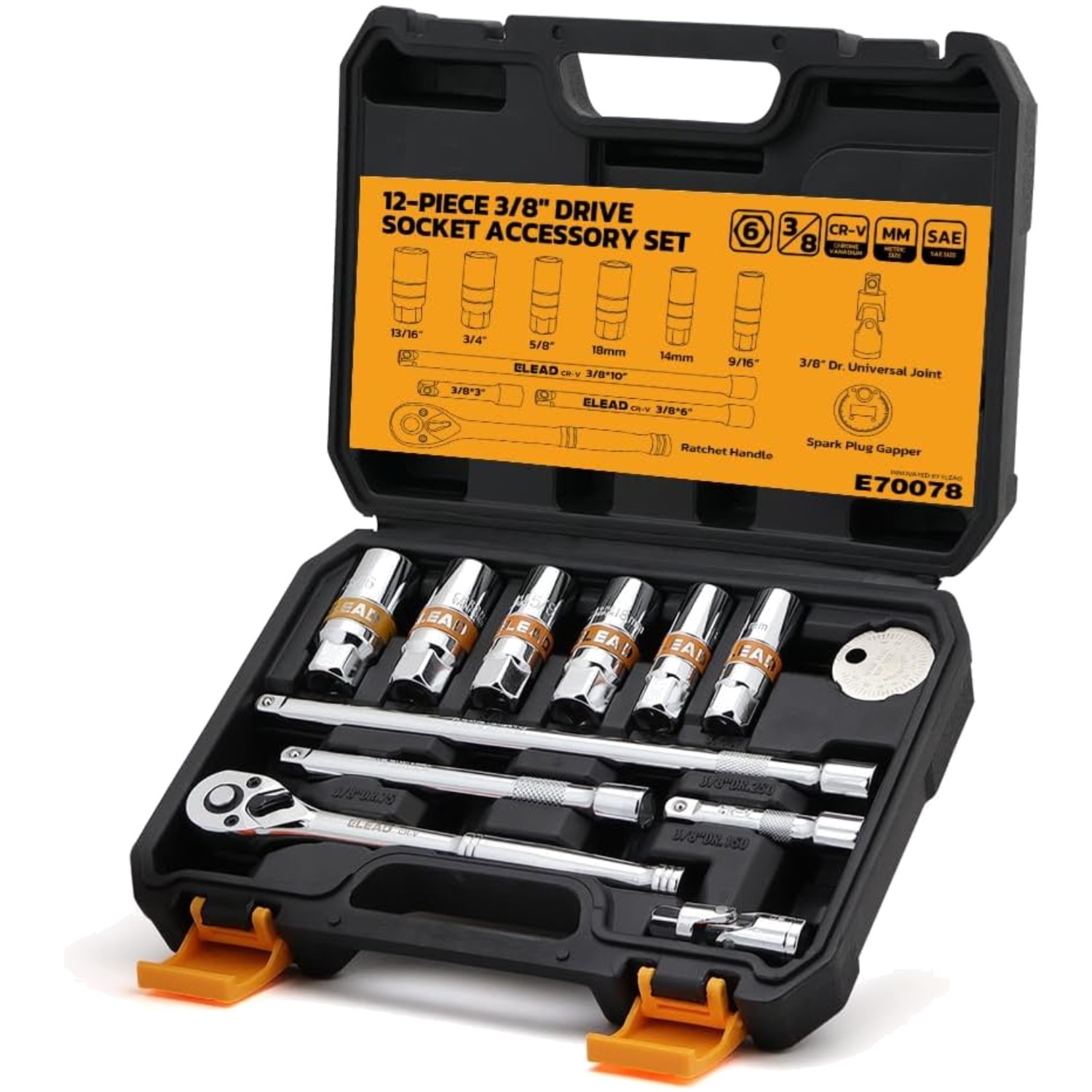 Professional Spark Plug Socket Set – 12-Piece CR-V Kit with Ratchet & Gapper