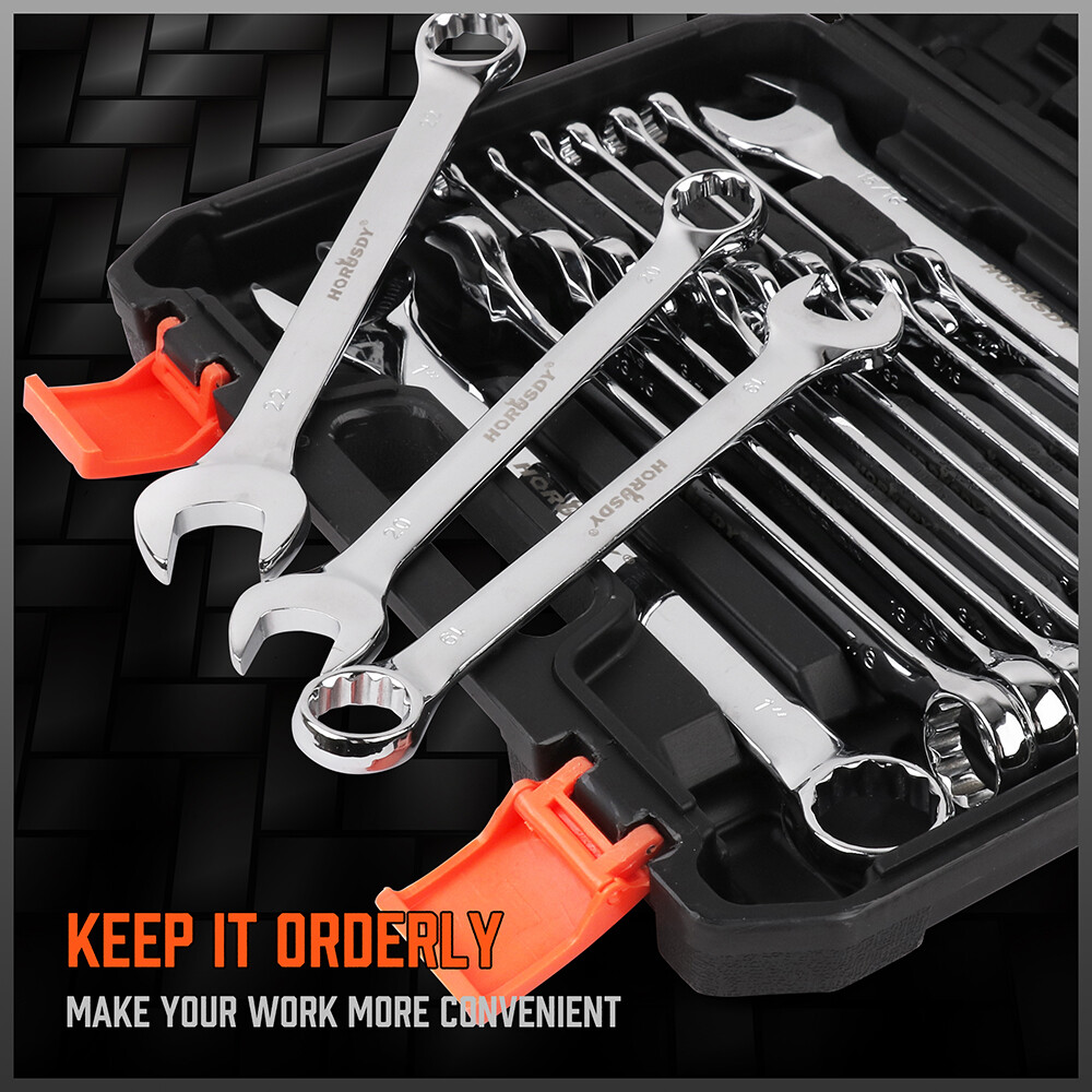 32PC Combination Wrench Spnner Set SAE Metric 1/4-1″ & 7-22mm 12 Point with Case