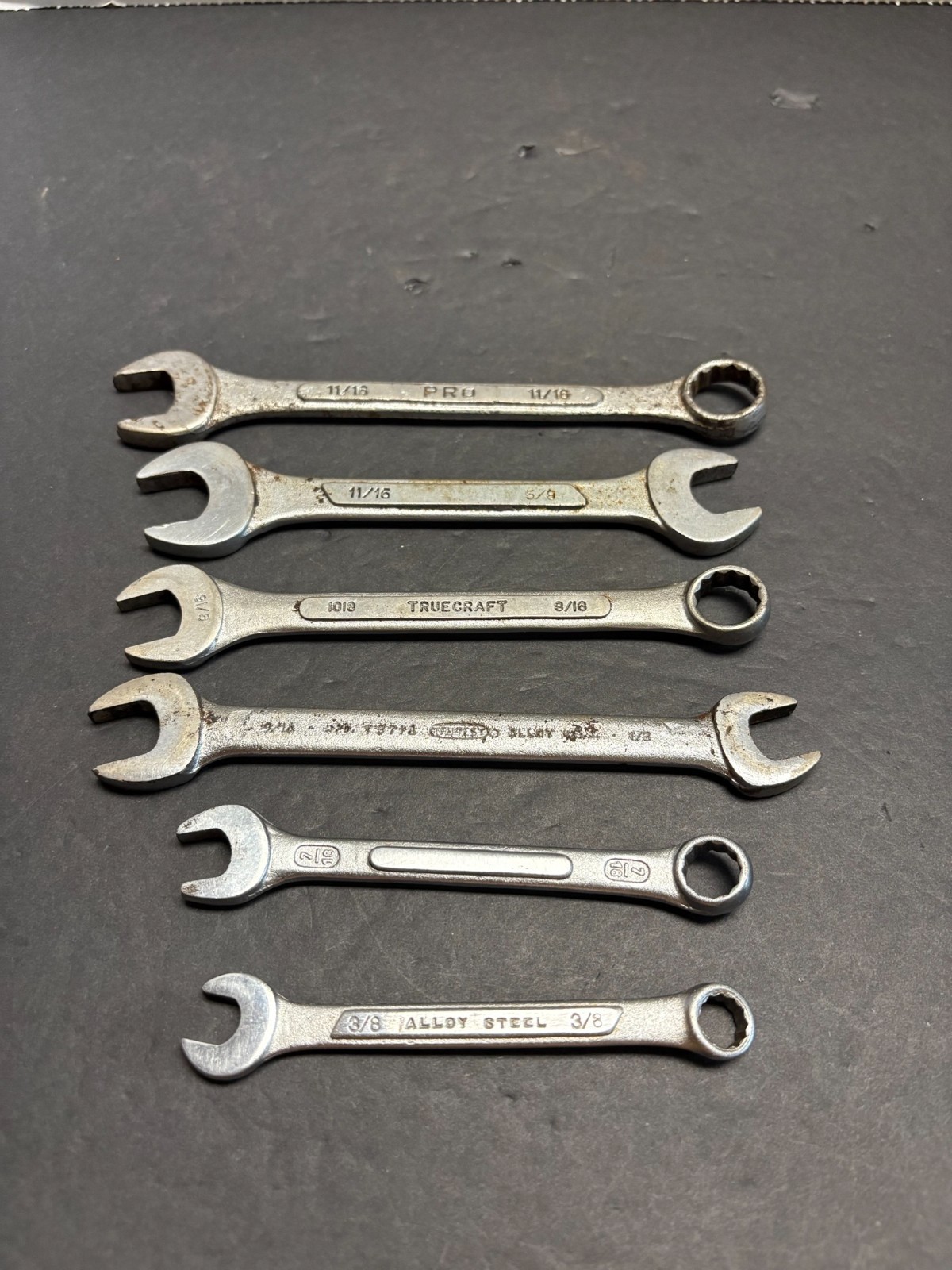 Eight (8) USA and Foreign SAE Combination and Box End Wrenches 11/16″-3/8″ READ