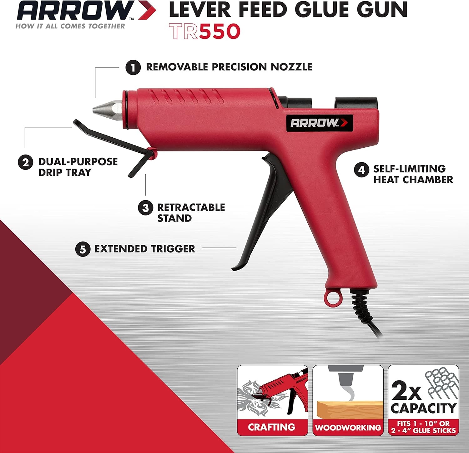 Arrow TR550 Heavy Duty Professional Electric Hot Melt Glue Gun 1 Pack, Beige