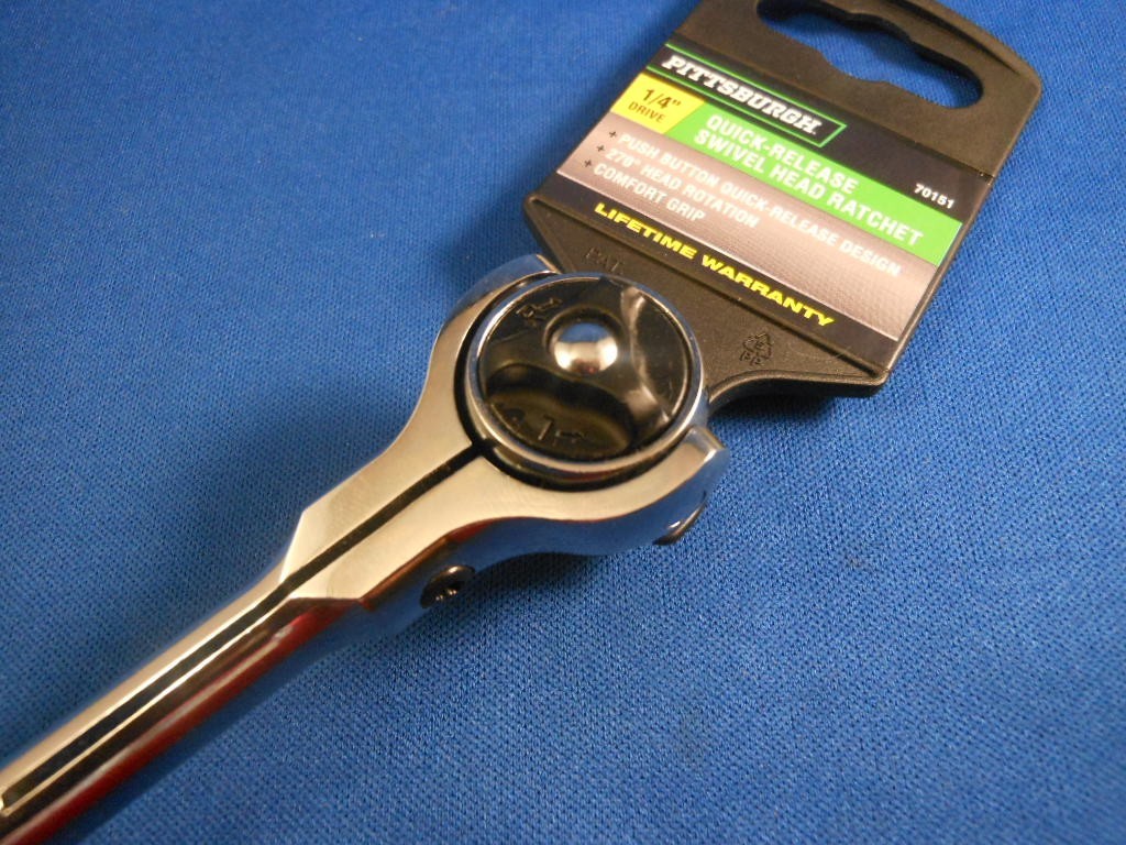 New PITTSBURGH 1/4” Drive Quick Release Swivel Roto Head Ratchet 70151 Green