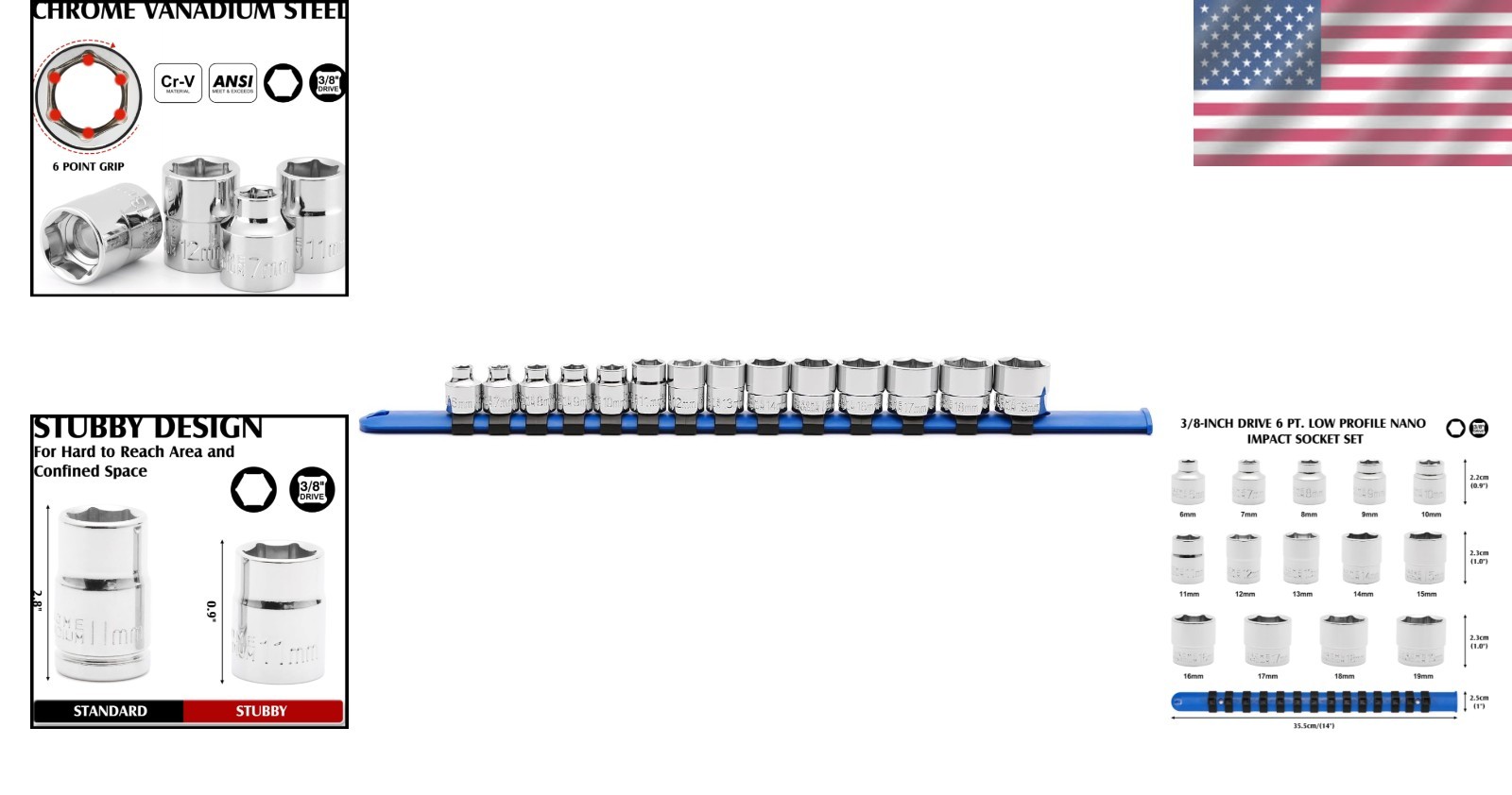 CR-V Steel 14-Piece Stubby Impact Socket Set – Precision Torque for Tight Spaces