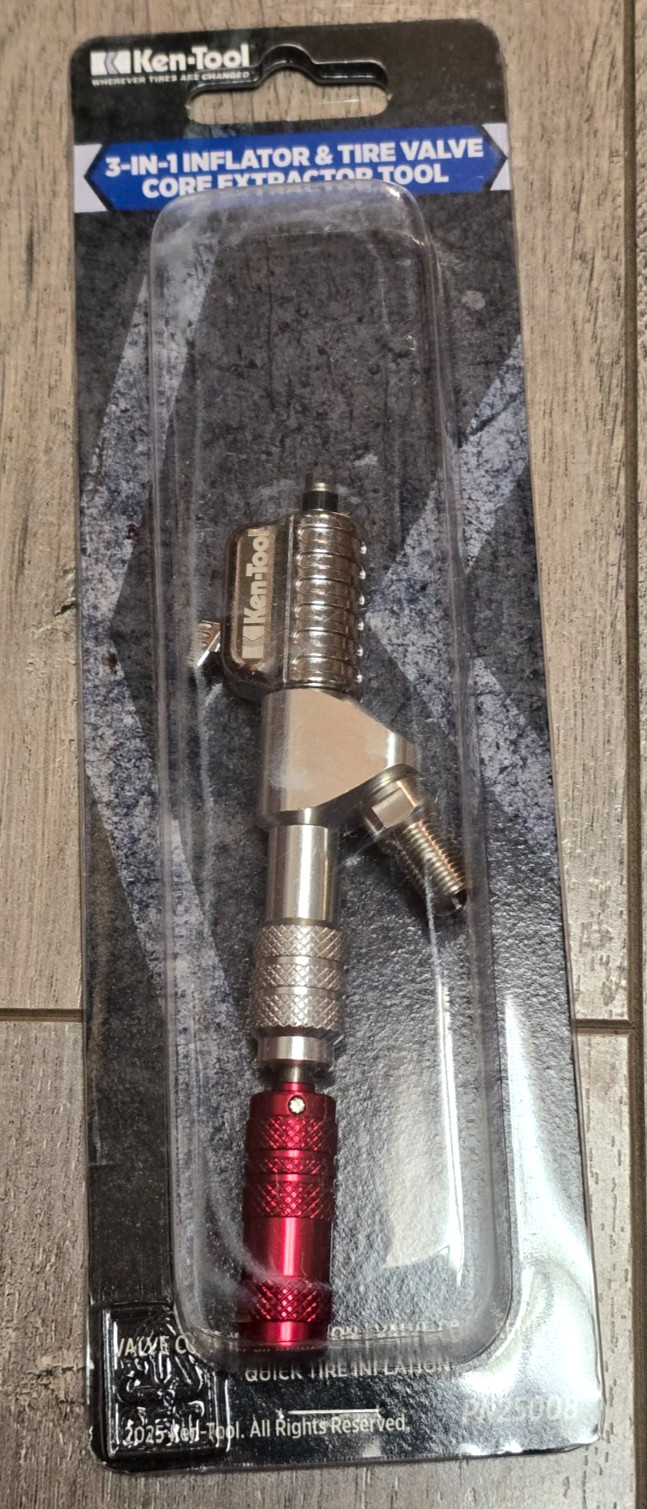 Ken Tool 3-in-1 Tire Inflator, Valve Core Remover & Installer Tool Set #25008