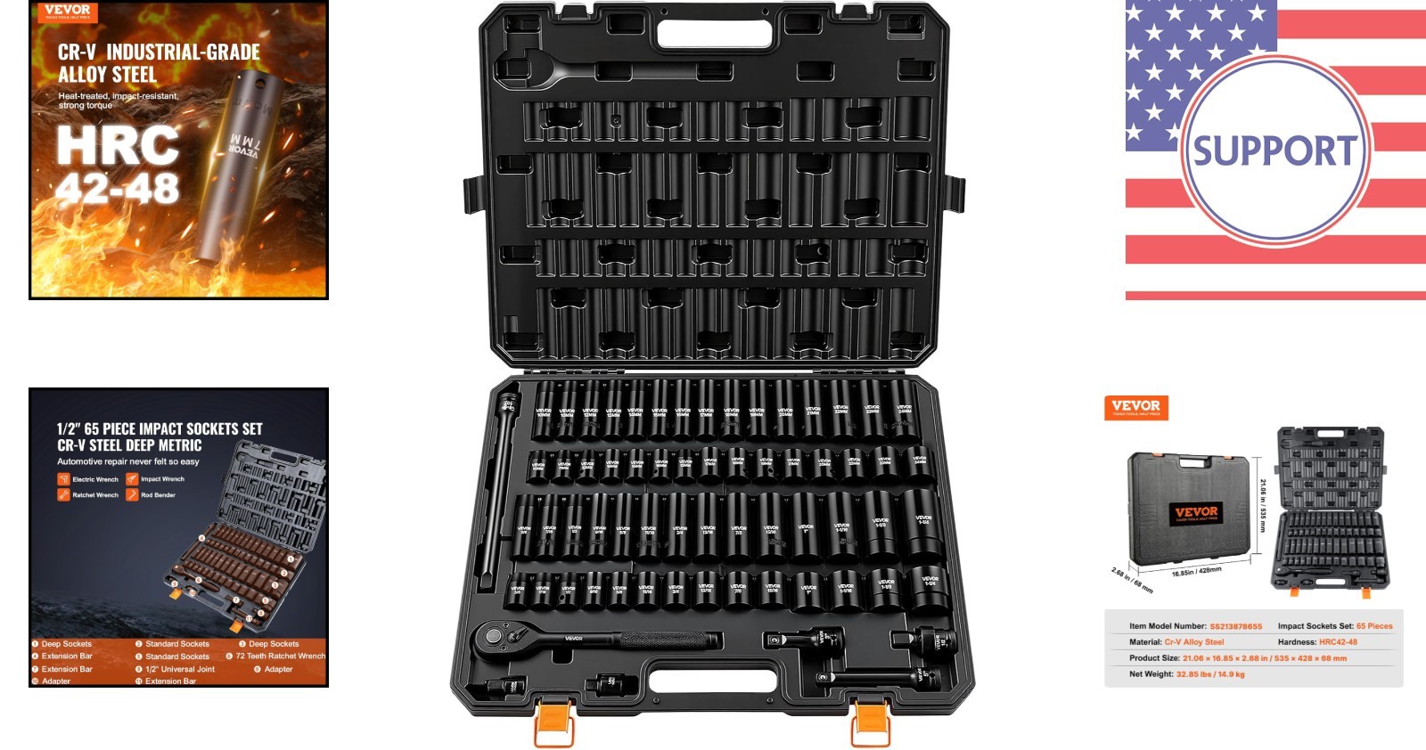 High Torque 1/2″ Drive Socket Set – 65 Piece Cr-V Steel for Auto Enthusiasts