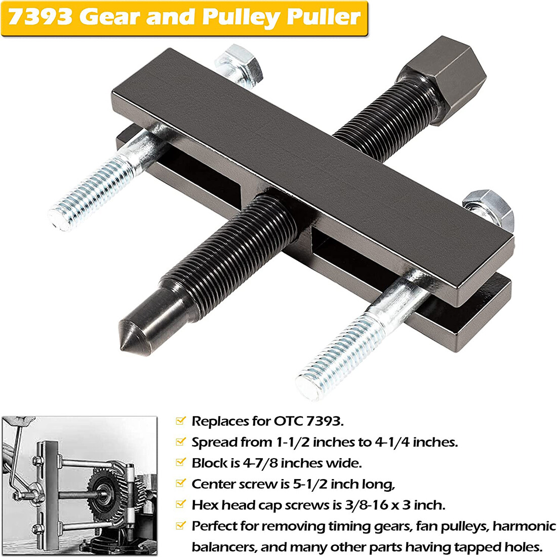 7393 & 522 Large Gear and Pulley Puller & 8056 Shaft Protector Set for OTC