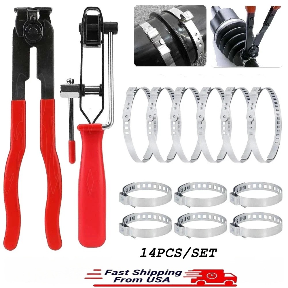 CV Joint Boot Clamp Pliers Set 14pcs w/ 12 Clamps – for Fuel Filter Cooling Hose