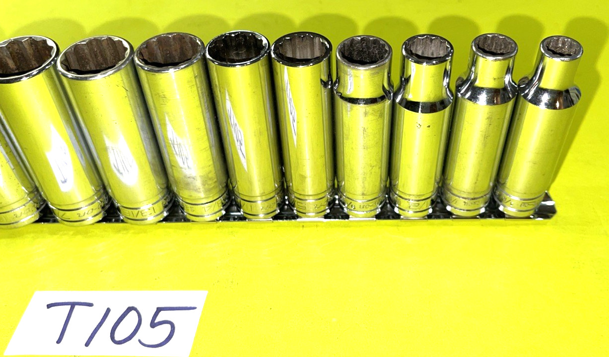 SNAP-ON TOOLS 13 PIECE 1/2 DR. SAE. DEEP CHROME SOCKET SET 12 POINT 3/8 TO 1-1/8
