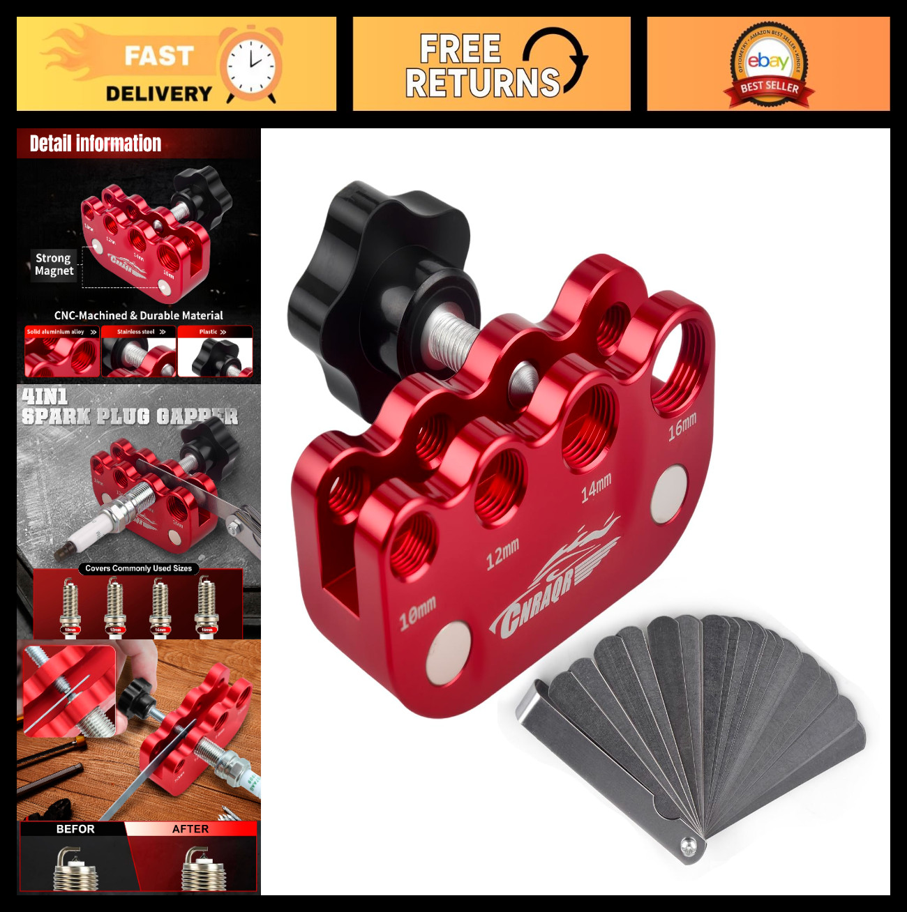 Universal Spark Plug Gap Tool Set with Feeler Gauge for 10mm 12mm 14mm 16mm Plug