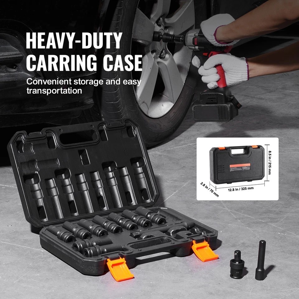 360 Degree Swivel Impact Sockets Set 14pcs 6-Point 3/8in Drive Socket Set