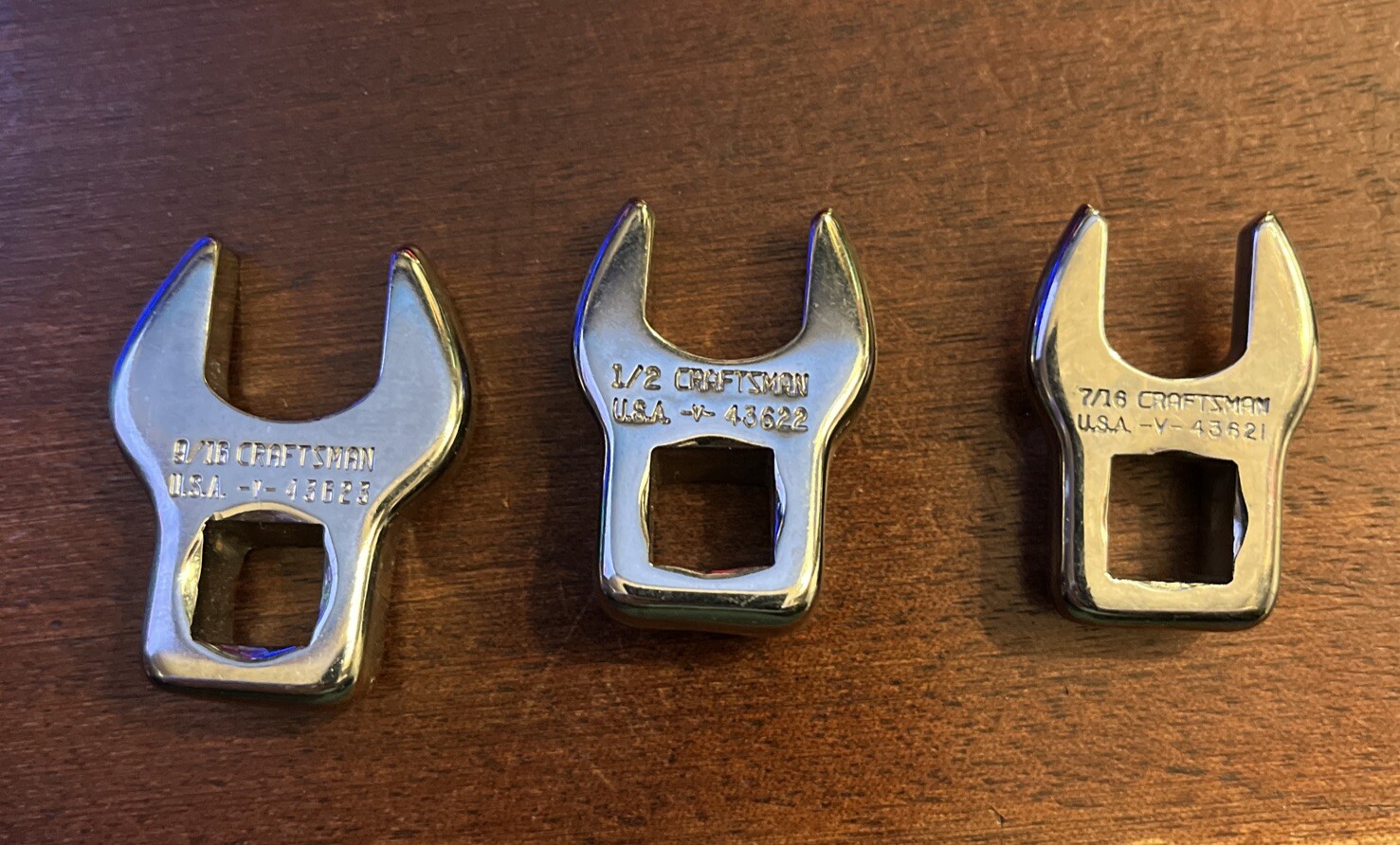 Craftsman 3pc Crowfoot Wrench Lot 9/16 43623 1/2 43622 7/16 43621 SAE 3/8” Drive