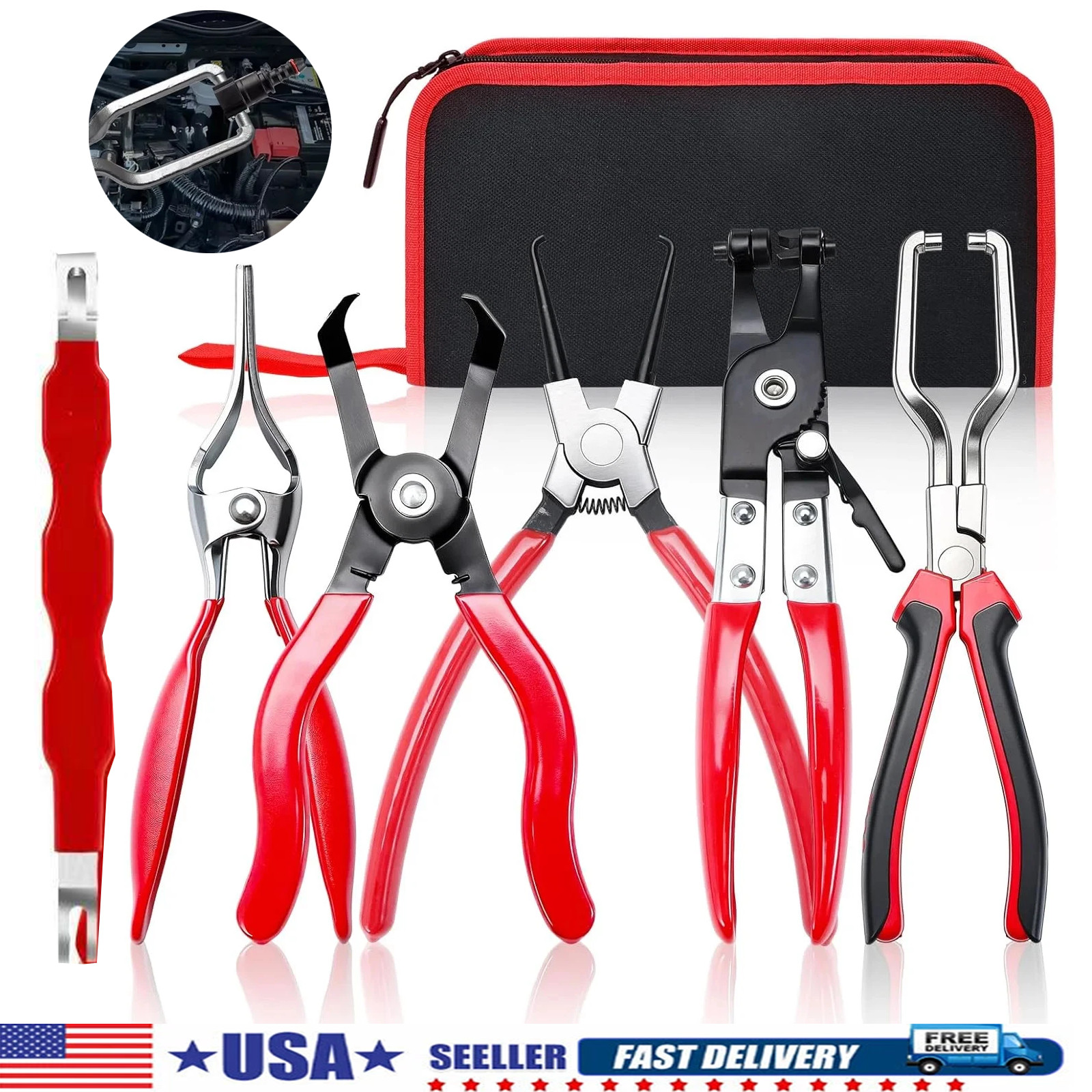 6Pc Electrical Disconnect Pliers Kit Set with Hose Clamp Pliers for Wire Harness