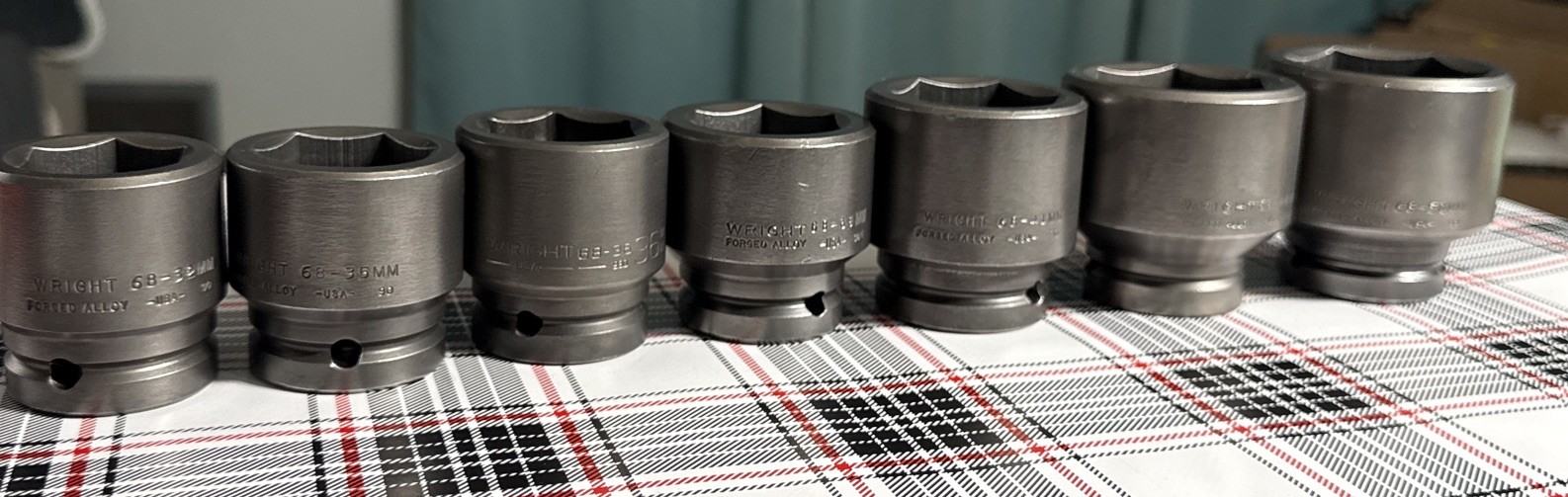 NOS WRIGHT TOOL 7pc METRIC STD 6pt IMPACT SOCKET SET 3/4” Dr 32mm – 50mm USA