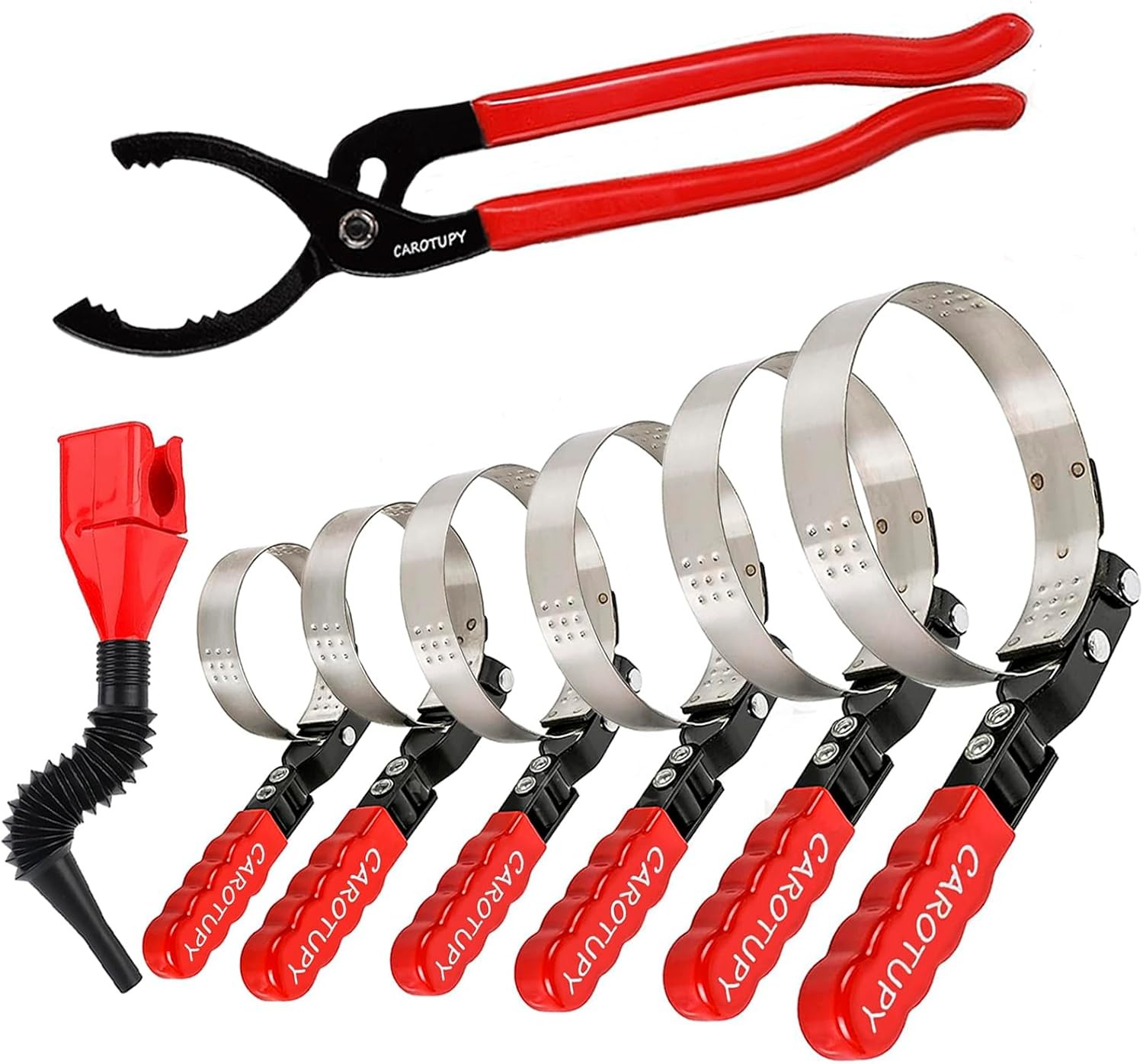 8pcs Oil Filter Wrench Set, 12″ Adjustable 8 PACK, Black&red&silver