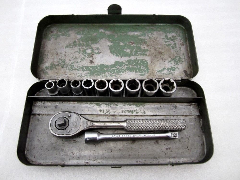 Vintage Penens 1/4″ Drive SAE Socket Set Proto Ratchet & Case Made in USA