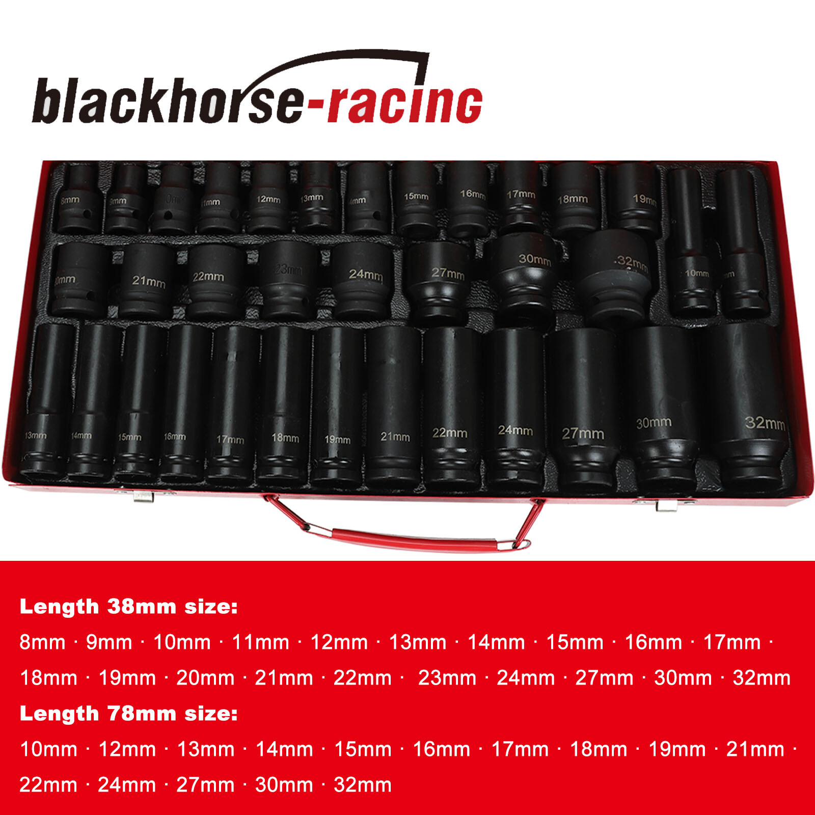 35PCS Deep Impact Socket Set 1/2″ Drive 6 Point Metric Garage Tool 8mm – 32mm