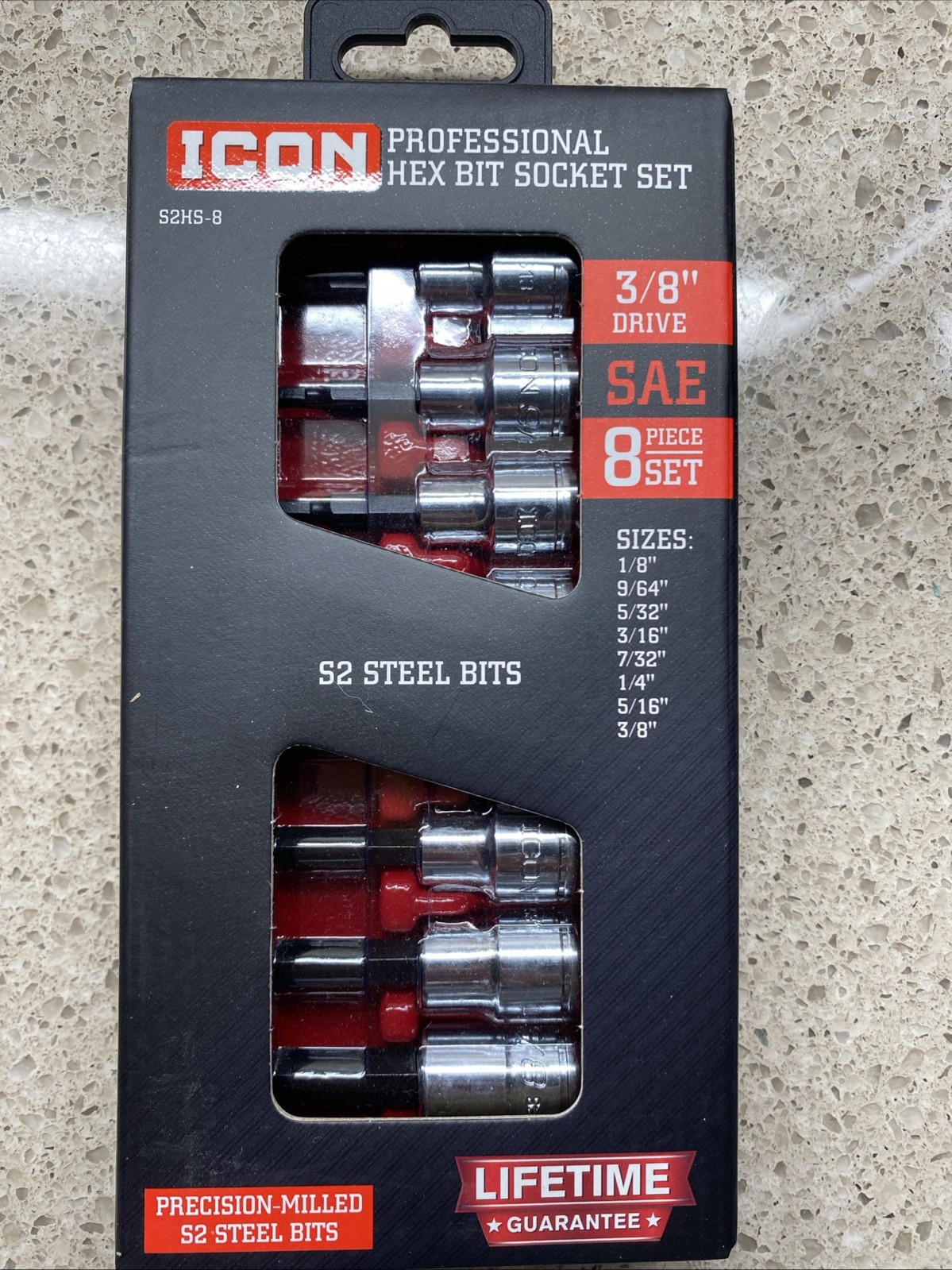 NEW ICON 3/8” in Drive SAE Professional Hex Bit Socket Set 8-Piece S2HS-8 59742
