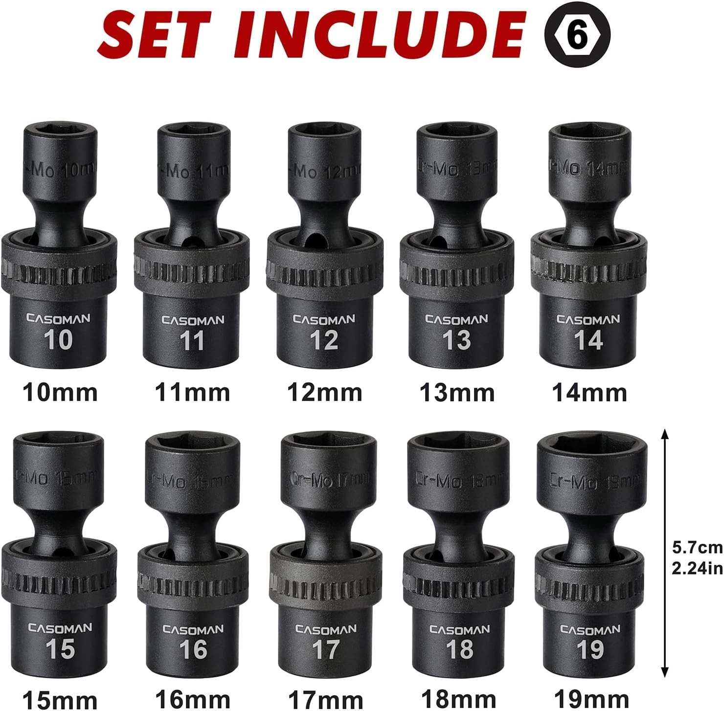 10 PCS 3/8″ Drive Impact Socket Set – Metric CR-MO 10-19mm, Durable & Versatile