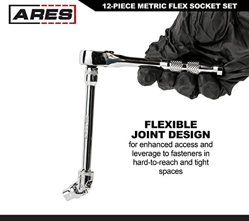 12PCS 1/4-In Drive Metric Flex Socket Set, 6 Point Sockets, Storage Rail Include