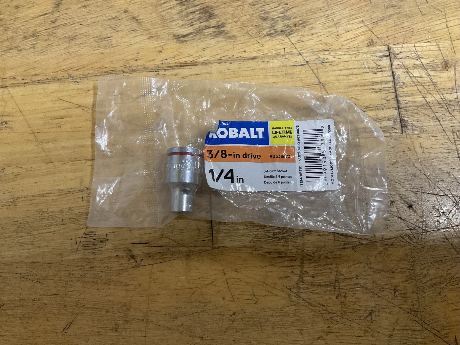 Kobalt 338073 Standard (SAE) 3/8-in Drive 6-point 1/4-in Shallow Socket Chrome