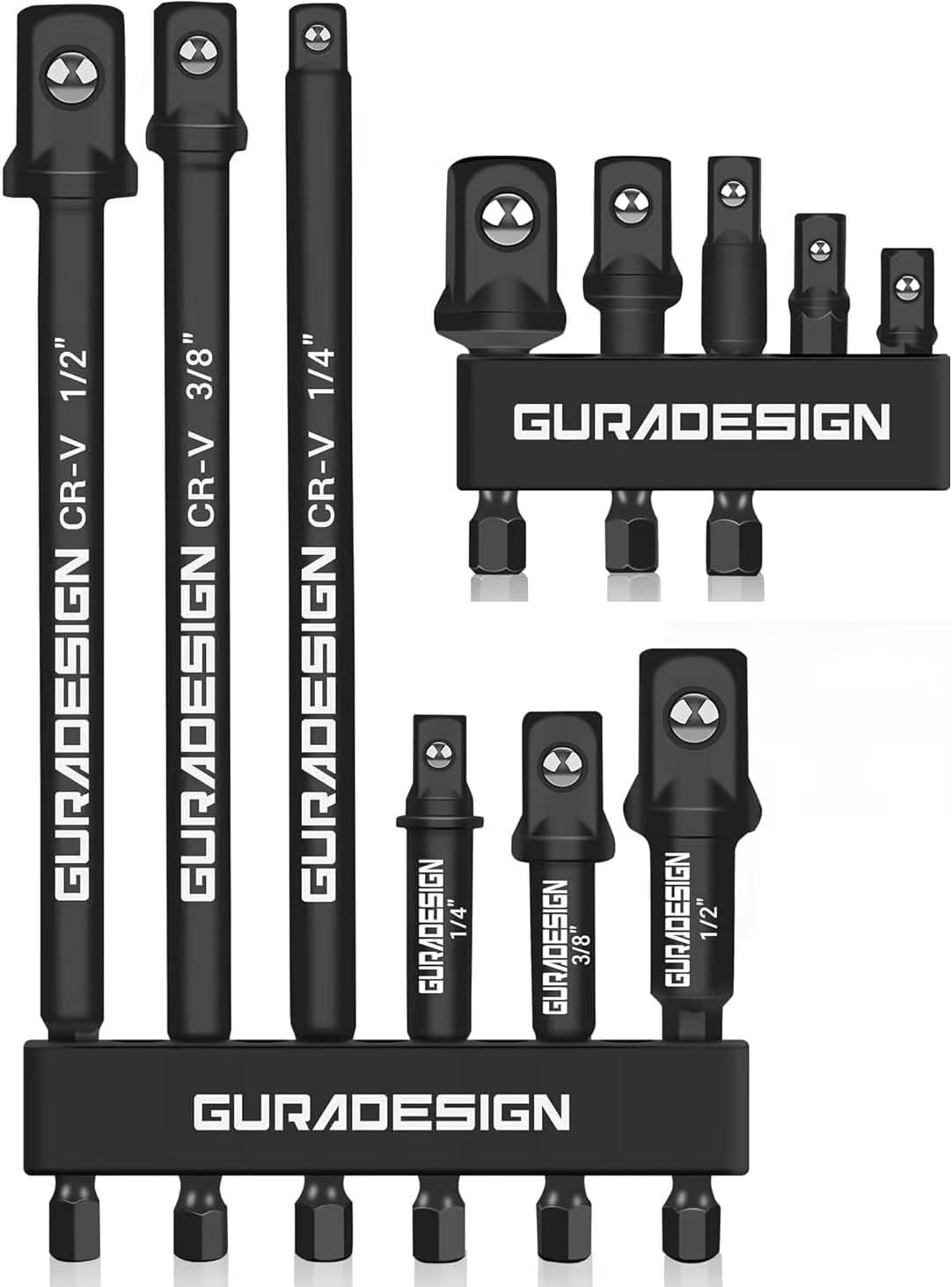 11-Piece Impact Socket Adapter Set – 3/6 Inch Hex Shank, One Size, Black