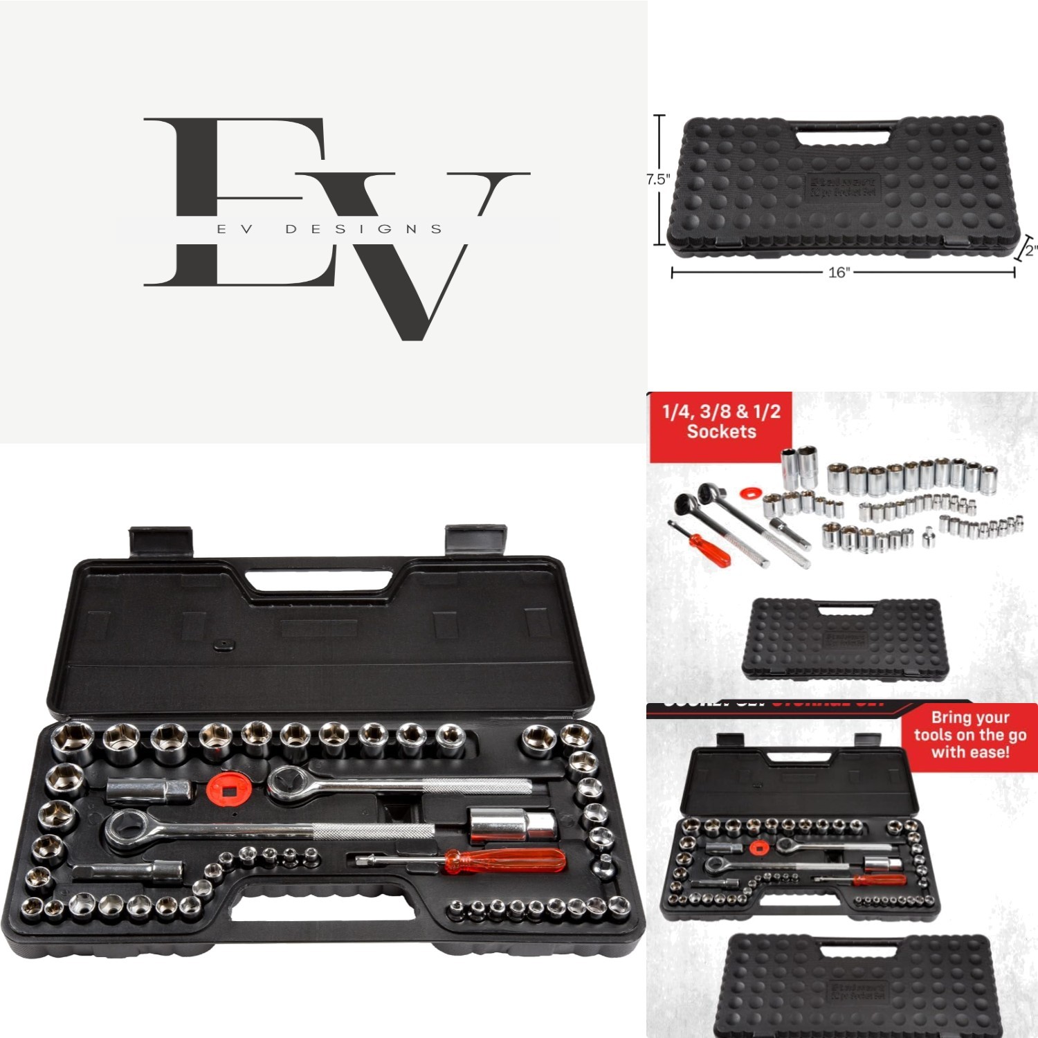 Complete 52-Piece Socket Set – SAE & Metric Tools for Mechanics & Homeowners