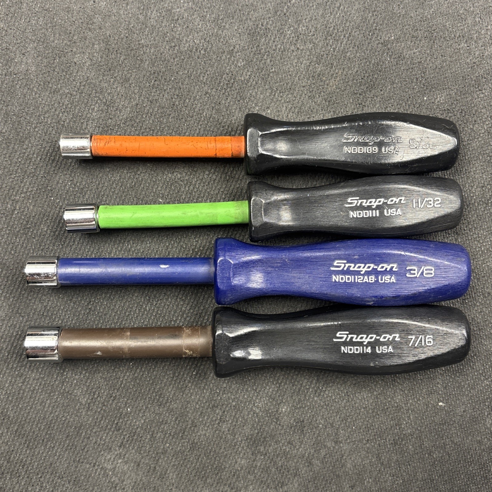 Rare Snap-on Nut driver Set Lot Of 4 Drivers 9/32 11/32 3/8 & 7/16 Please Read