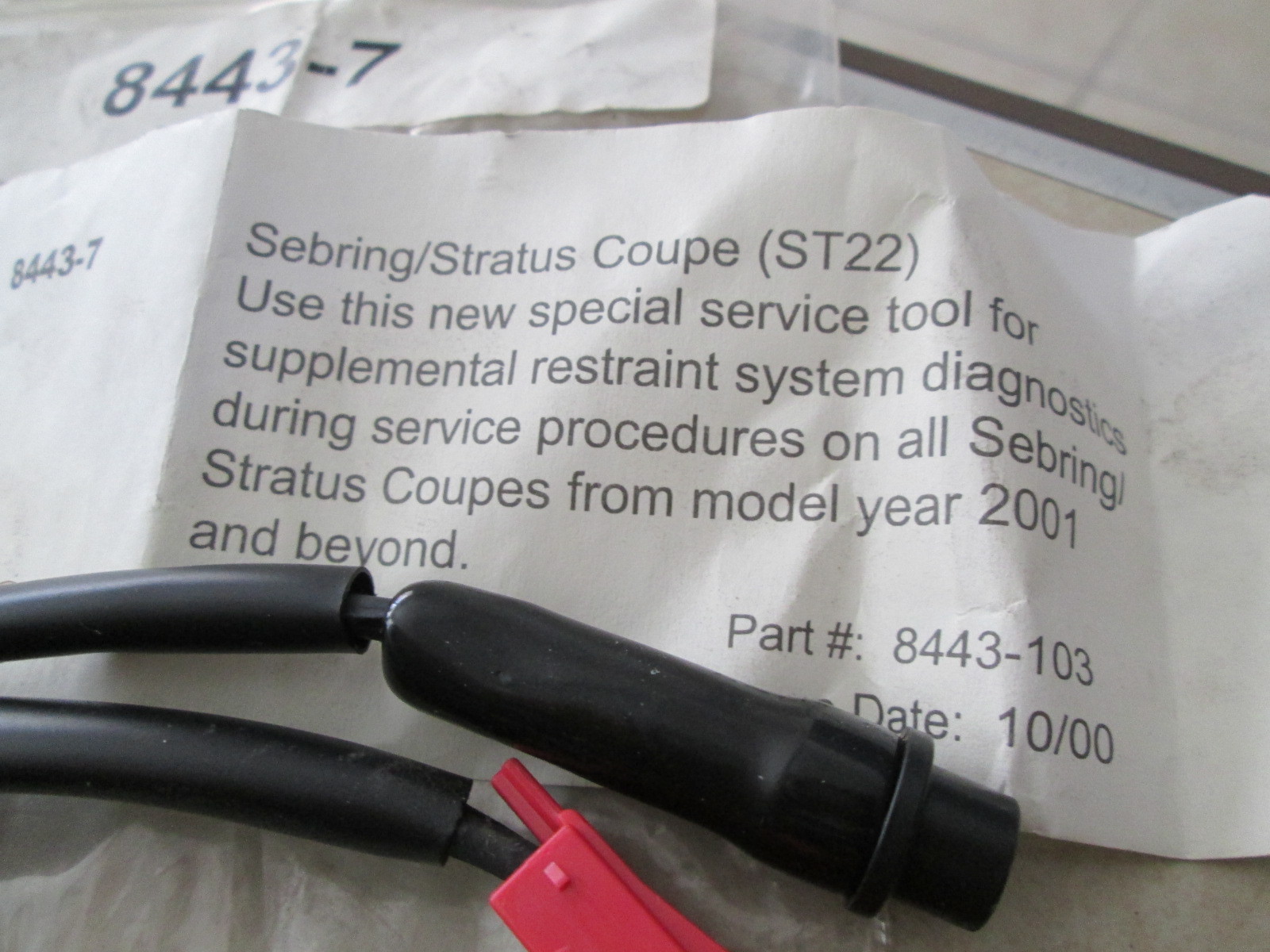 Miller Special Service SRS Load Tool Jumper Cable Chrysler Sebring Coupe 8443-7