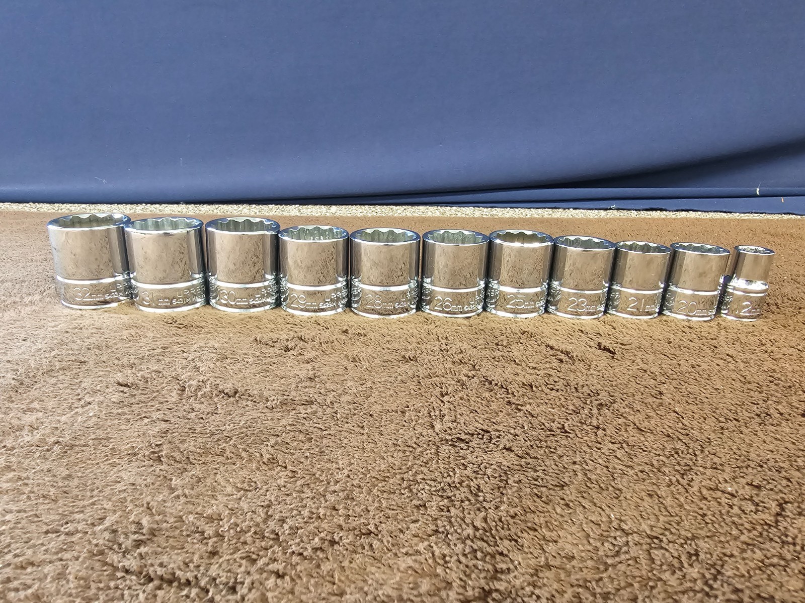 11 Urrea Metric 1/2″ Drive 12mm 20 21 23 25 26 28 29 30 31 32 Socket Set Point