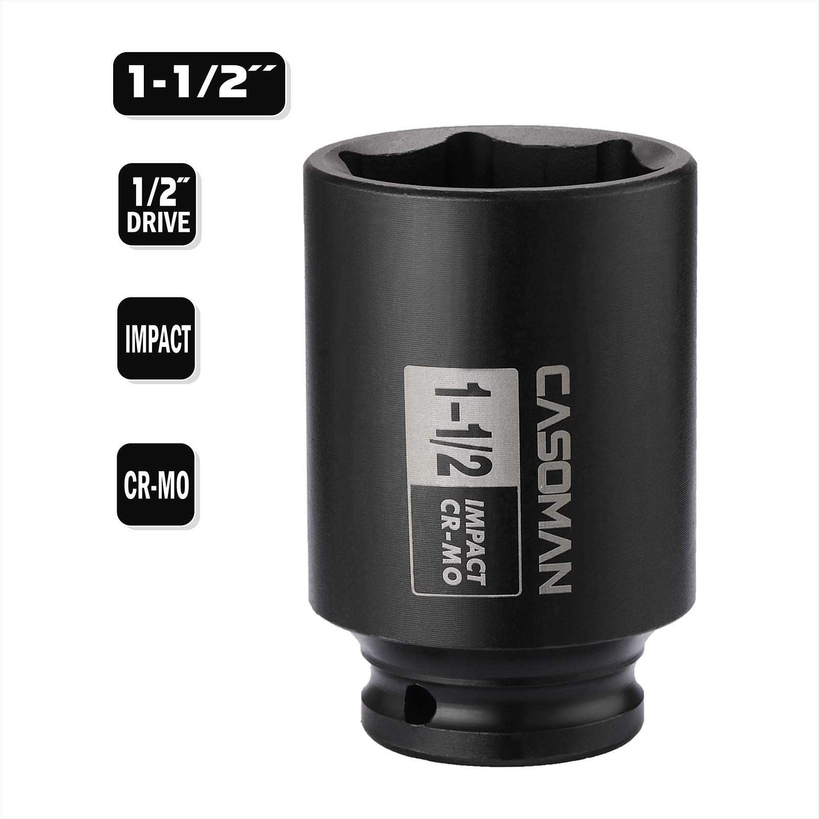 CASOMAN 6-Point 1/2-Inch Drive Deep Impact Socket- 1-1/2″ 38.1 mm (Deep)
