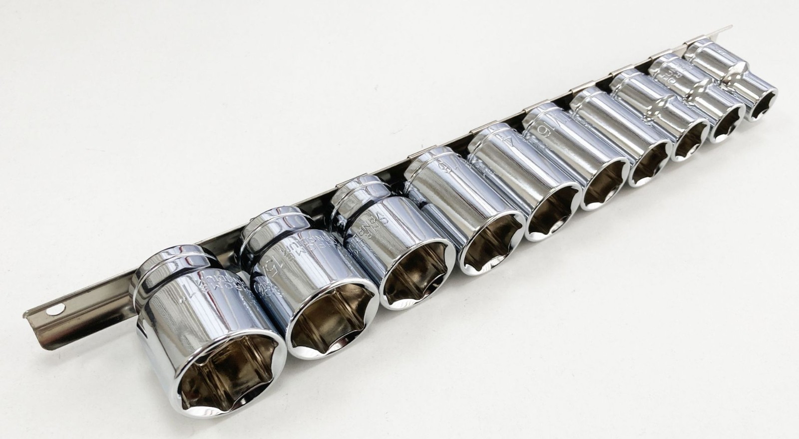 10pc SAE Imperial AF Socket Set 1/2″ Drive Shallow 6pt Hex Sockets On Rail Set