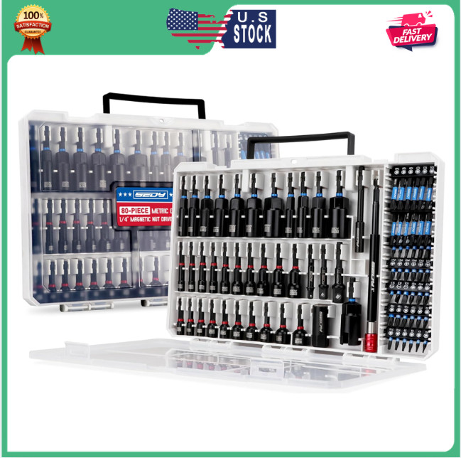 80-Piece Magnetic Impact Nut Driver Set Metric SAE Socket Adapters Power Bits