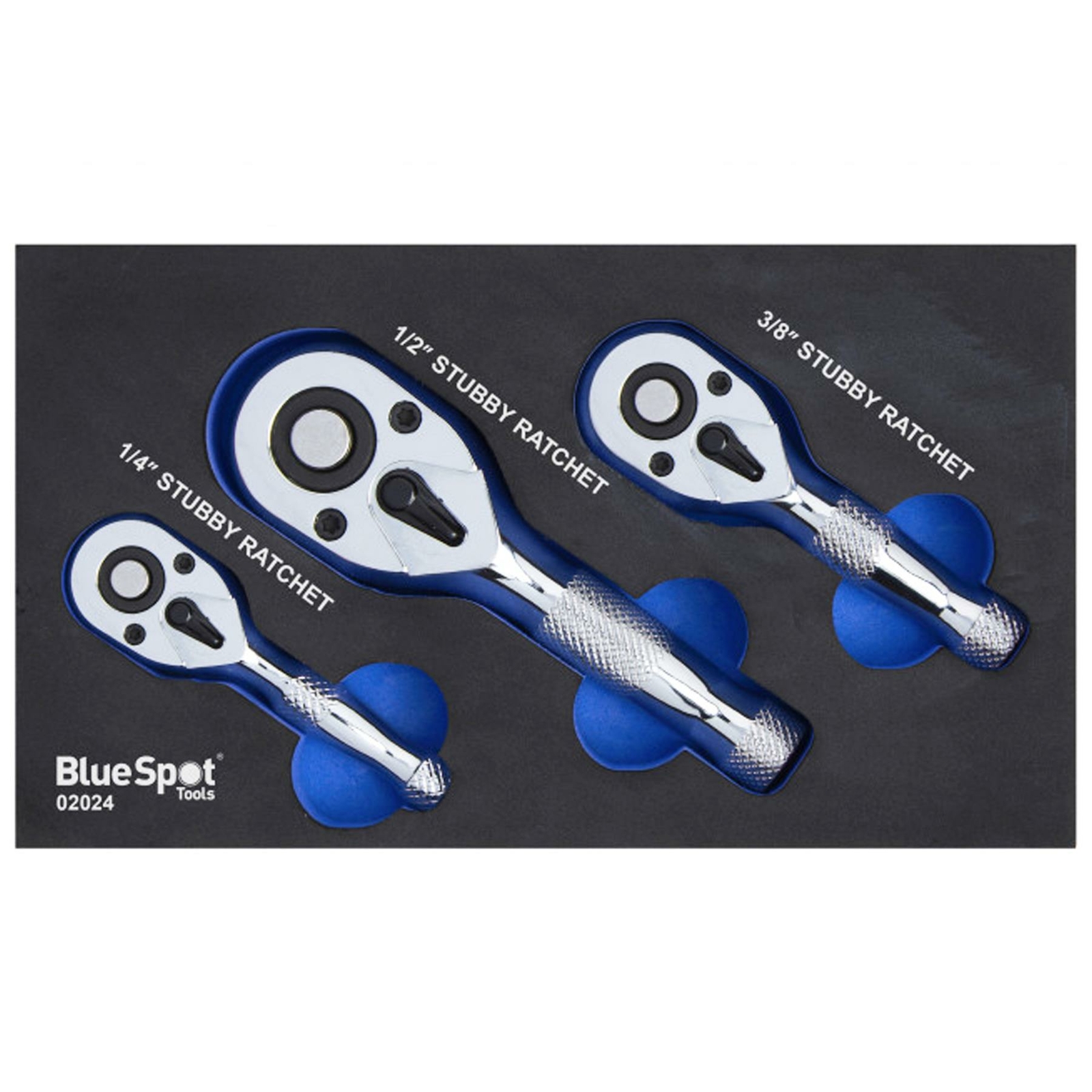 BlueSpot 3Pcs Stubby Ratchet Handle Set 1/4″ 3/8″ 1/2″ Short Socket Wrenches