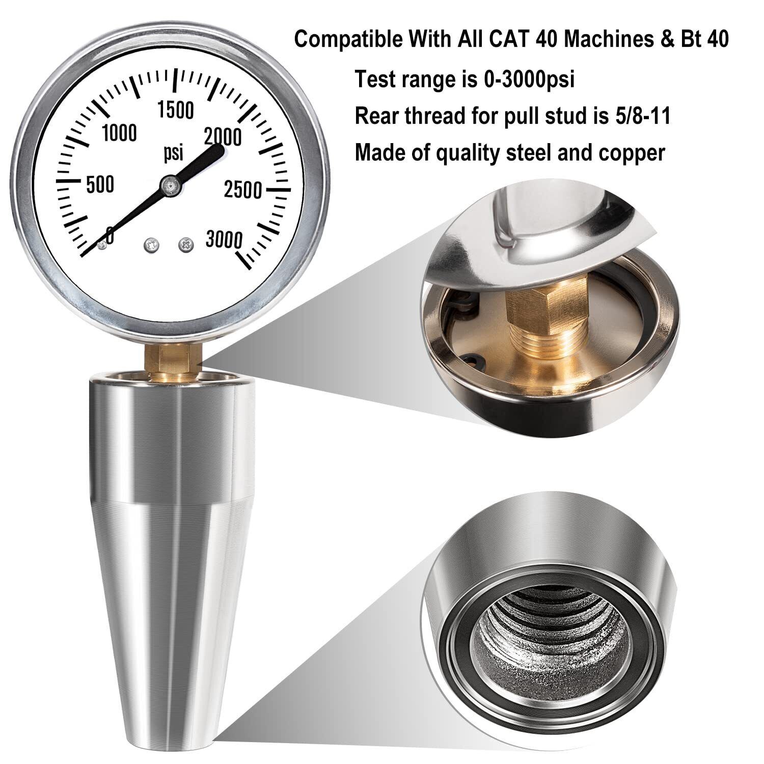 Spindle Drawbar Force Gauge Checker Tool 0-3000PSI For All CAT 40 & Bt 40
