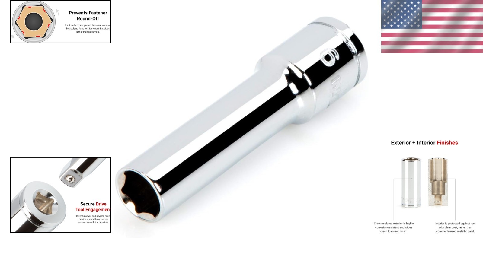 3/8 Inch Drive 9mm Deep 6-Point Socket in Durable Chrome Vanadium Steel