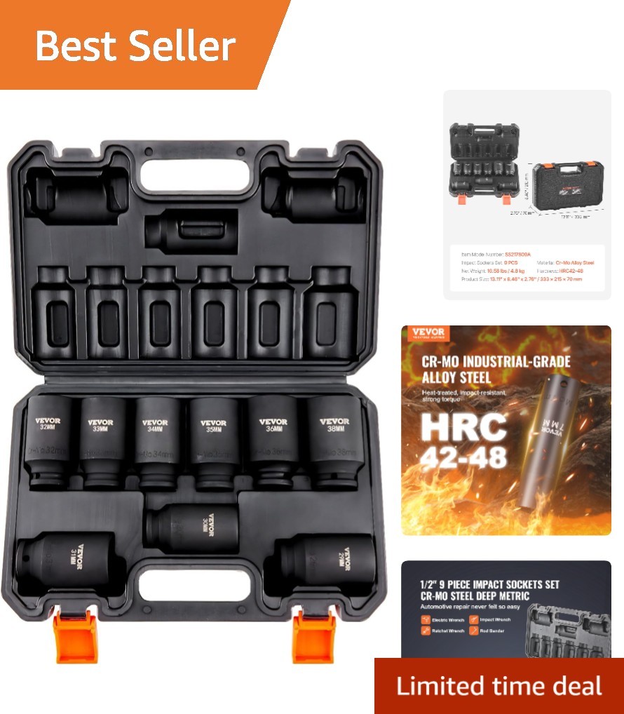 Professional 1/2″ Drive Impact Socket Set – 9 Deep Sockets for Efficient Repairs
