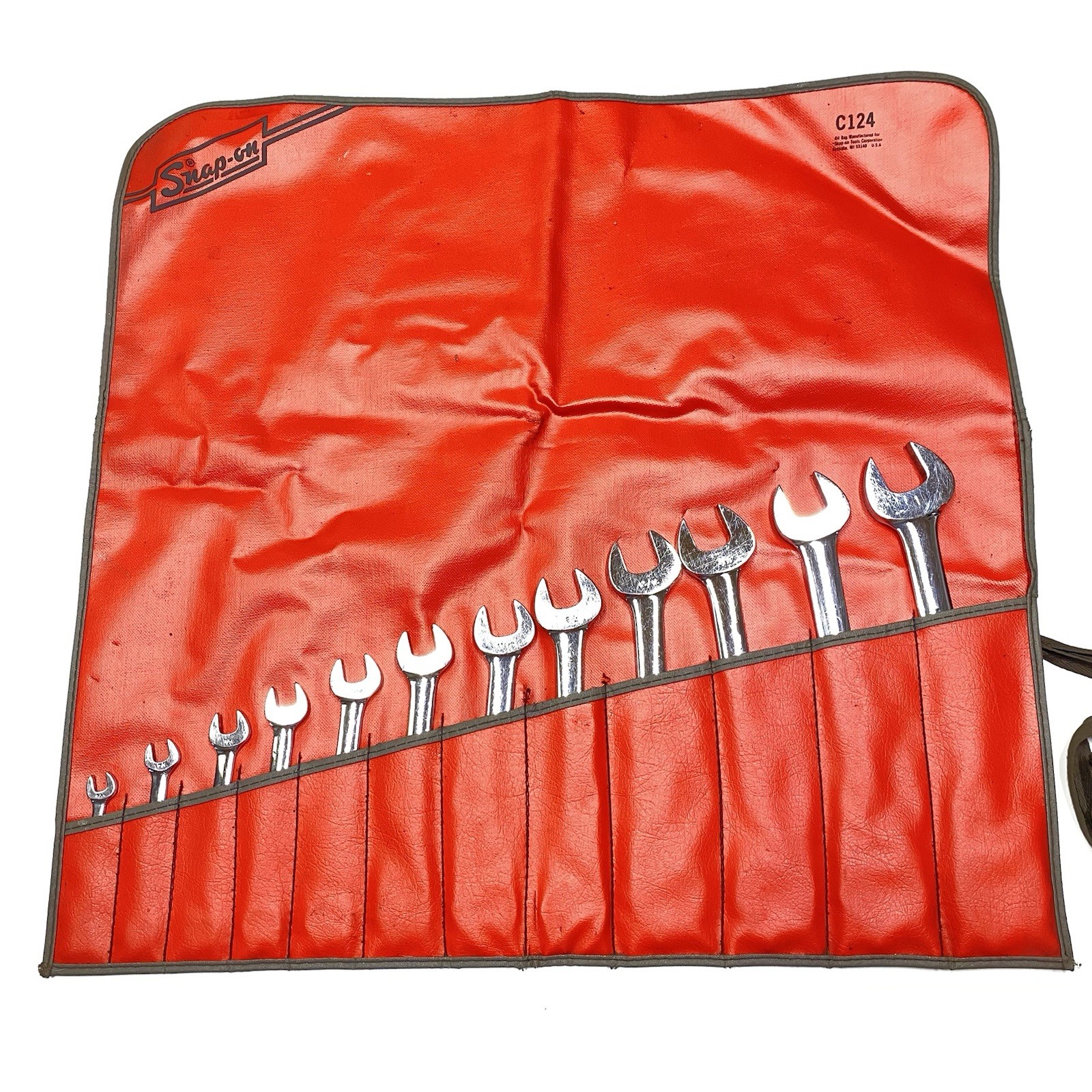 Snap On Tools SAE Open End Wrench Set 12pc 1/4″ to 1″ W/ C124 Roll VTG USA Read