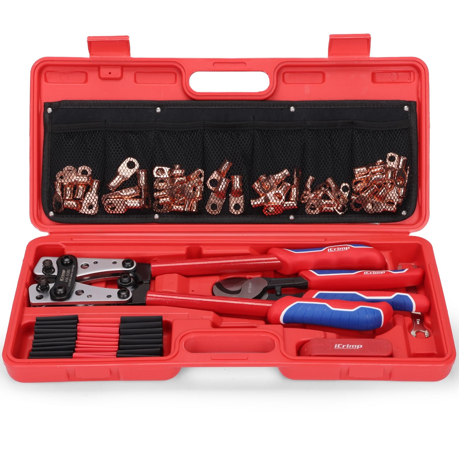 88Piece Cable Lug Crimping Tool Kit AWG 8-1/0 Wire Cutter Stripper Black Silver